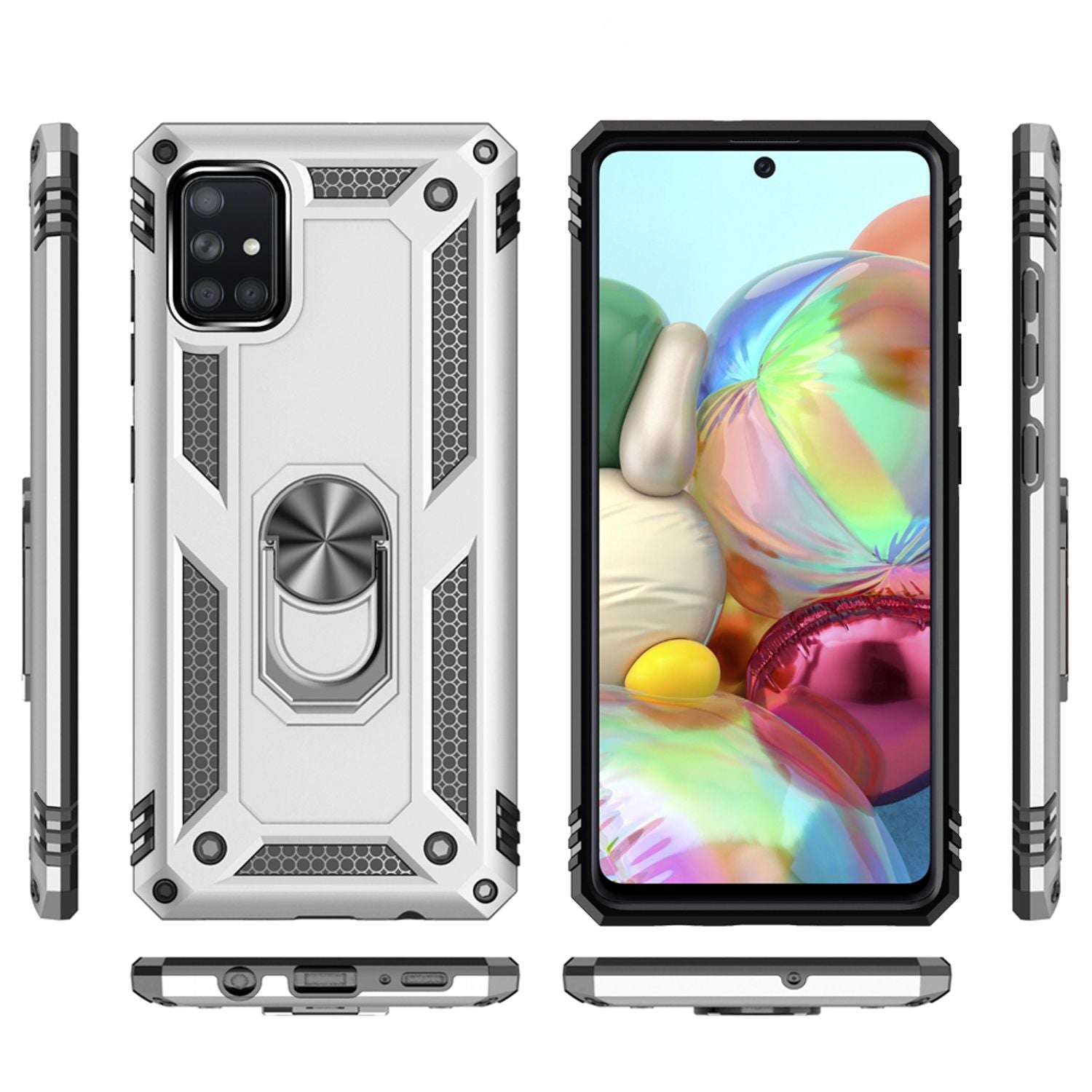 NALIA Ring Hülle für Samsung Galaxy A51, Handy Schutz Tasche Cover Case Bumper Silber NALIA Outdoor Hülle