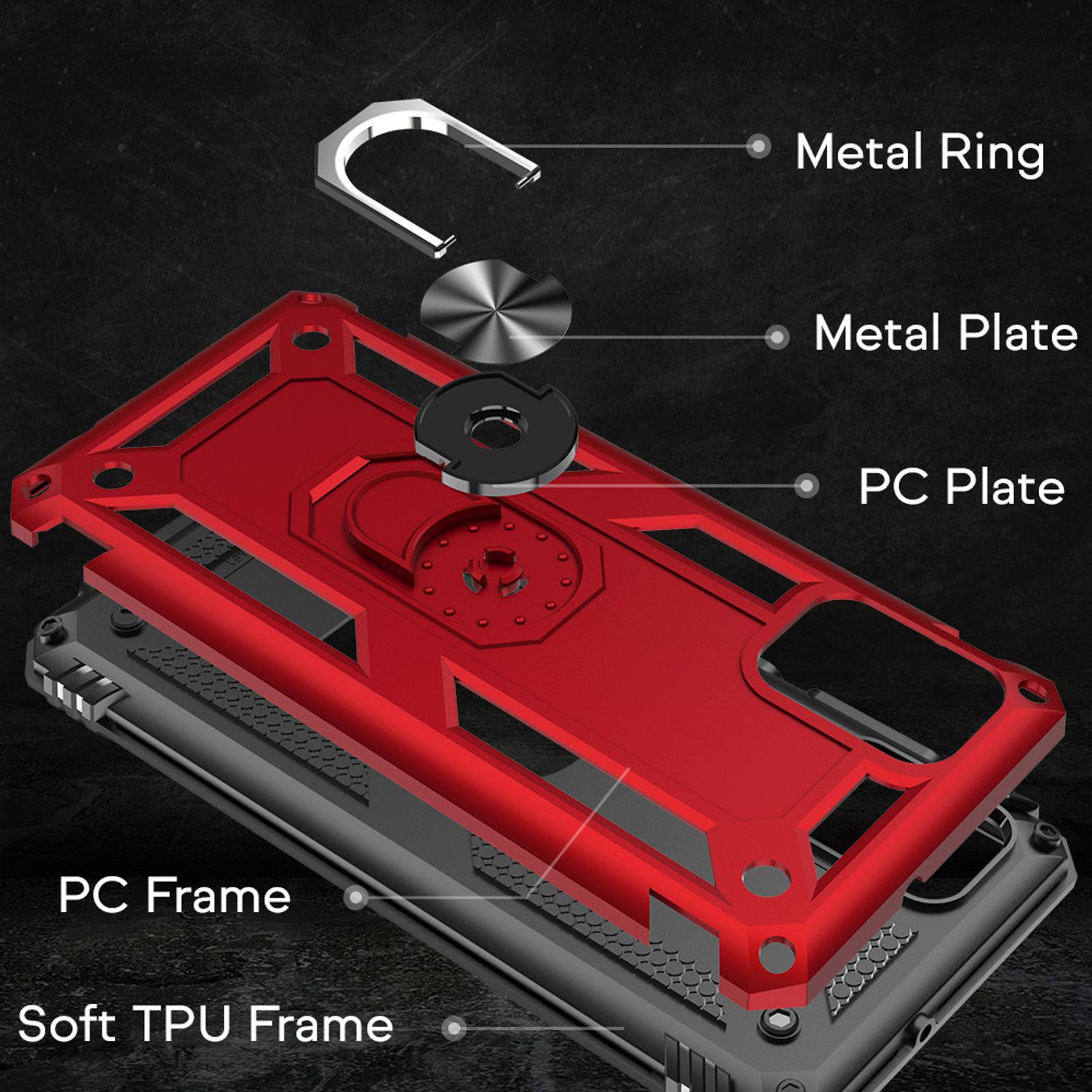 NALIA Ring Hülle für Samsung Galaxy A51, Handy Schutz Tasche Cover Case Bumper Silber NALIA Outdoor Hülle