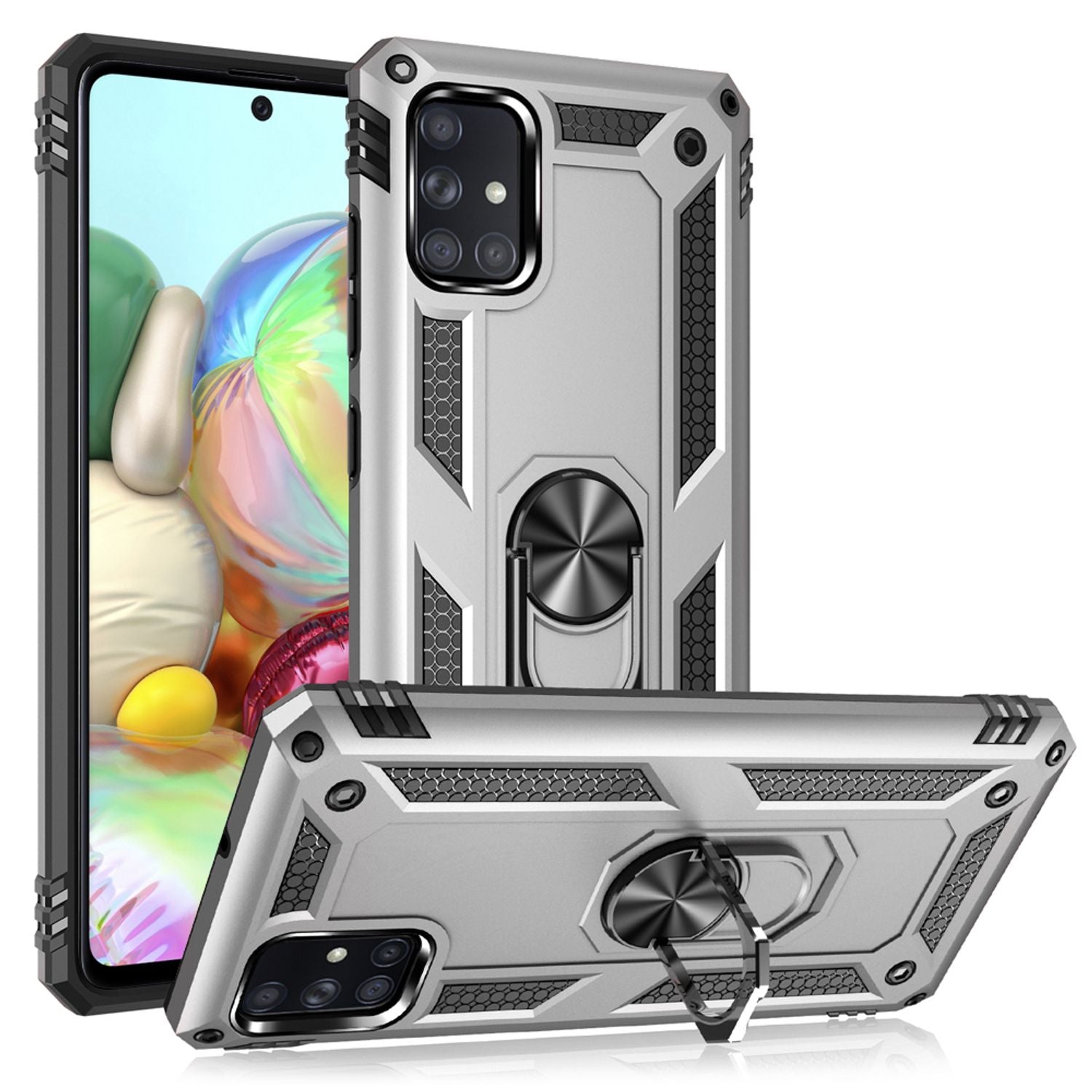 NALIA Ring Hülle für Samsung Galaxy A71, Handy Schutz Tasche Cover Case Bumper Silber NALIA Protective Hülle