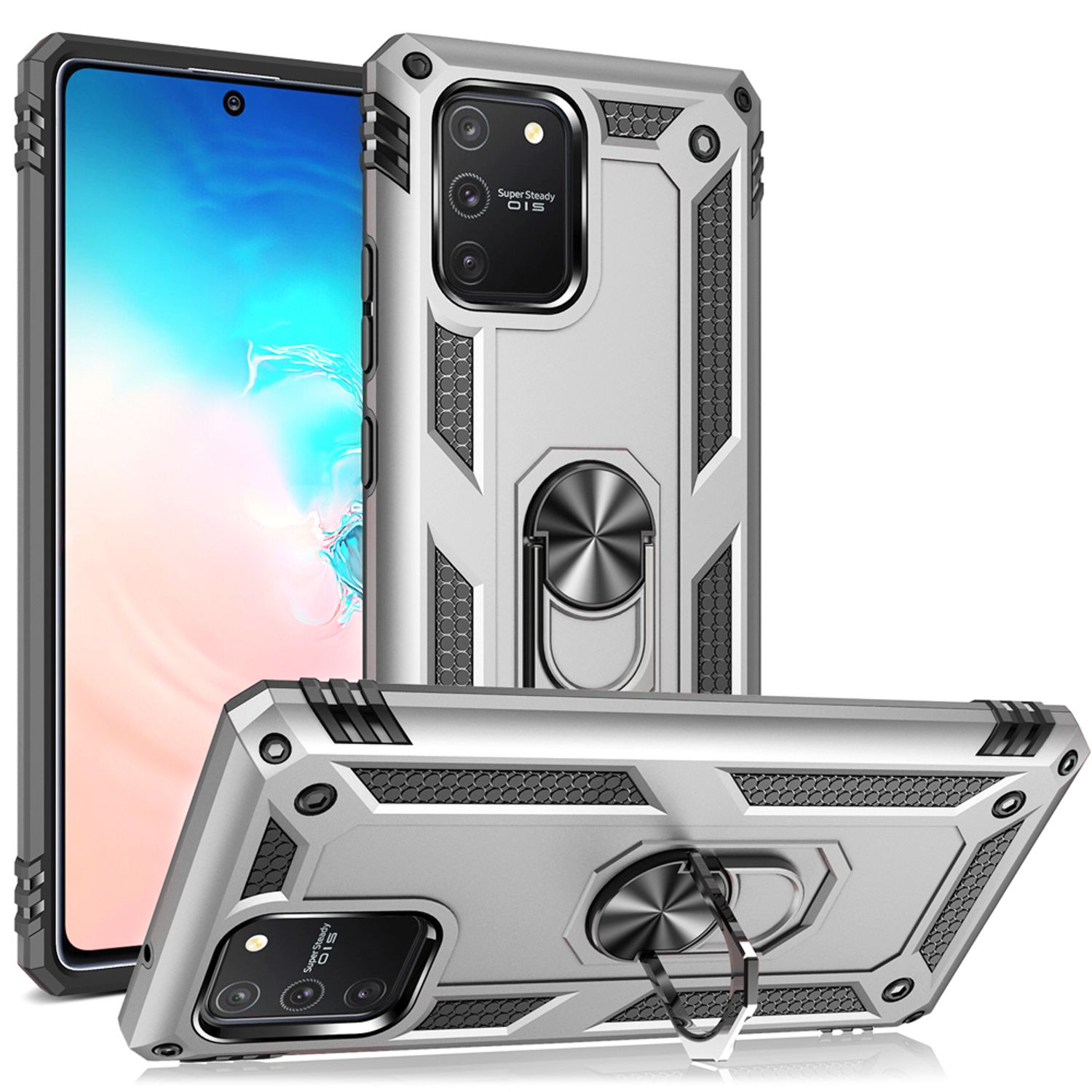NALIA Ring Hülle für Samsung Galaxy S10 Lite, Handy Schutz Tasche Cover TPU Case Silber NALIA Protective Hülle