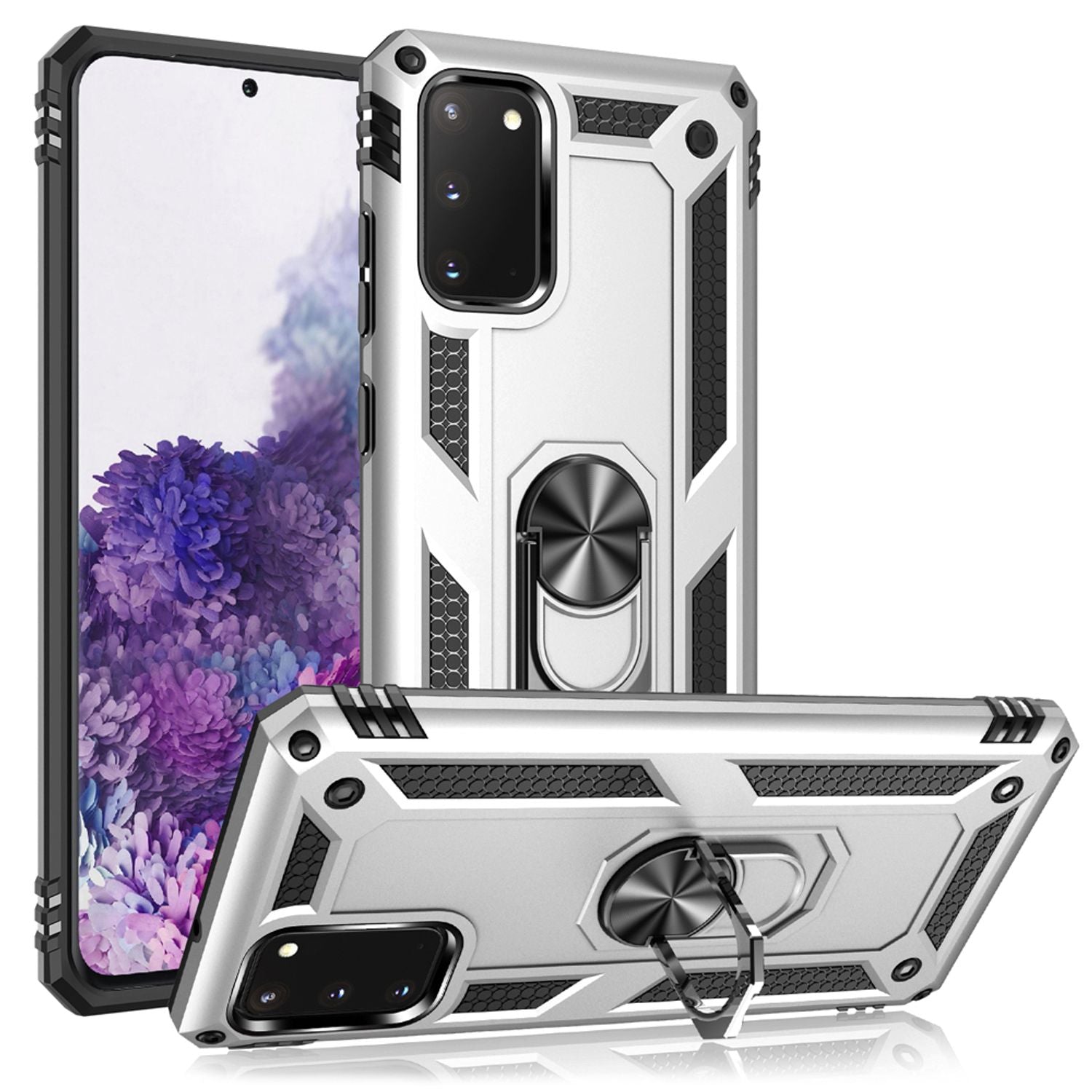 NALIA Ring Hülle für Samsung Galaxy S20, Handy Schutz Tasche Cover Case Bumper Silber NALIA Protective Hülle