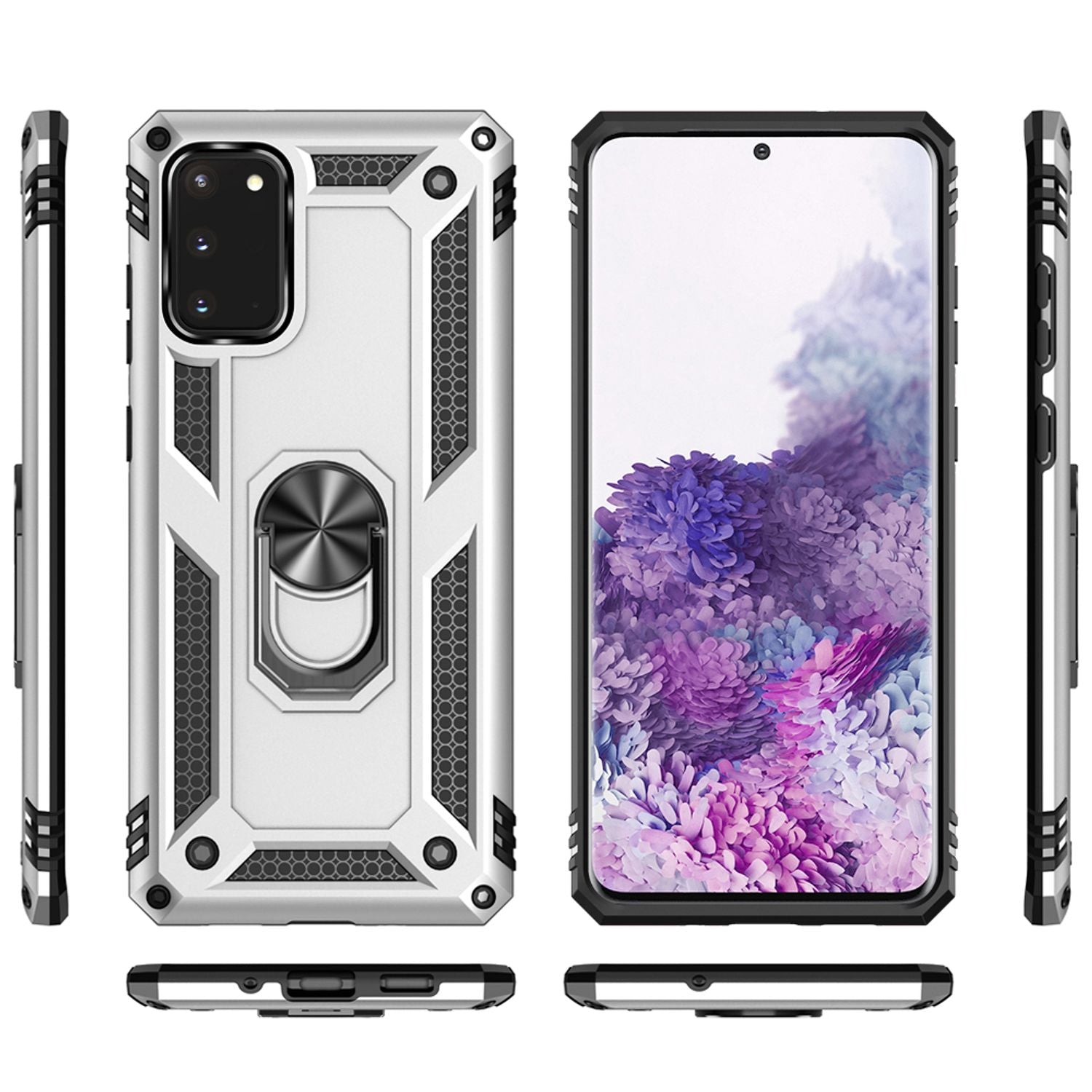 NALIA Ring Hülle für Samsung Galaxy S20, Handy Schutz Tasche Cover Case Bumper Silber NALIA Protective Hülle