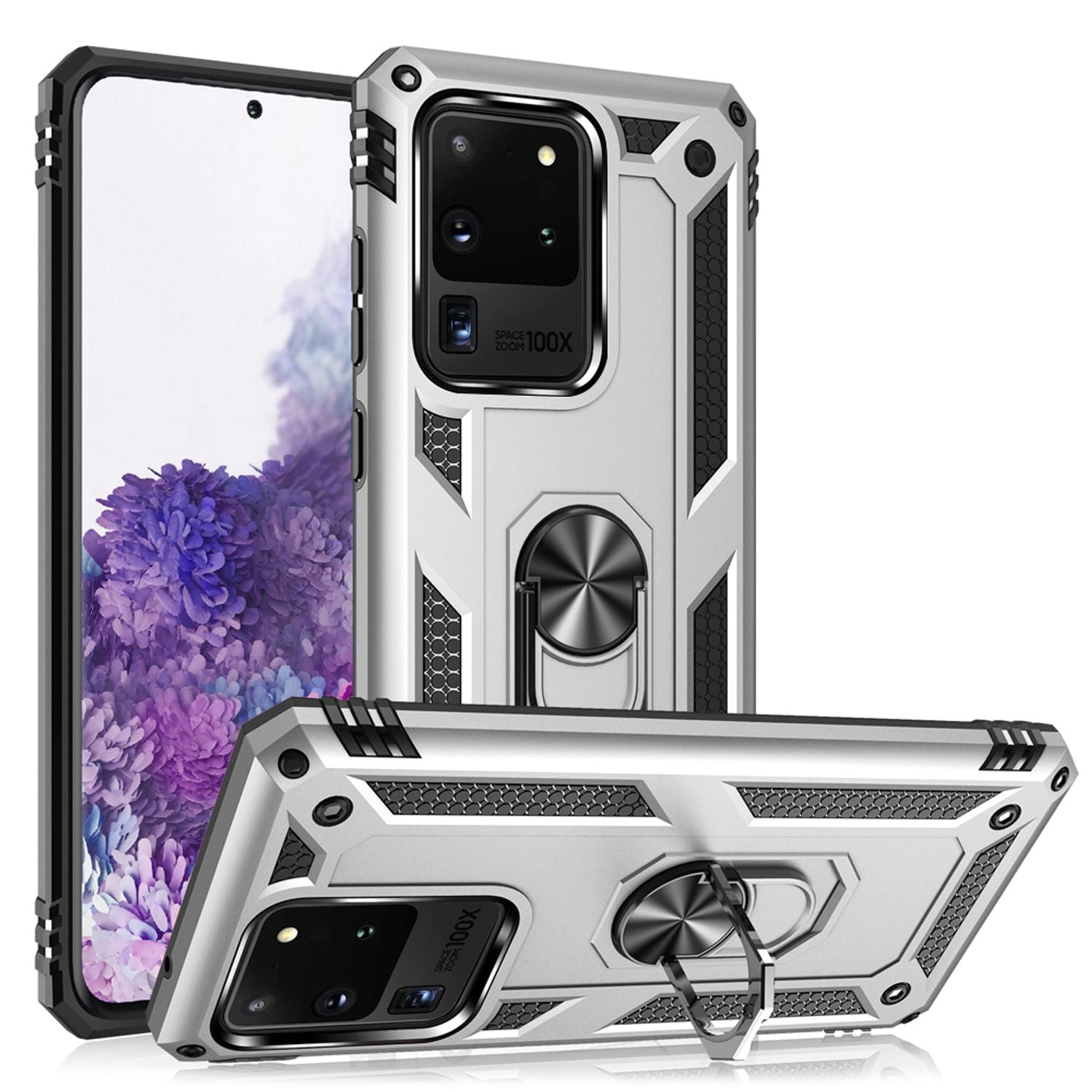 NALIA Ring Hülle für Samsung Galaxy S20 Ultra, Handy Schutz Tasche Cover Case Silber NALIA Protective Hülle