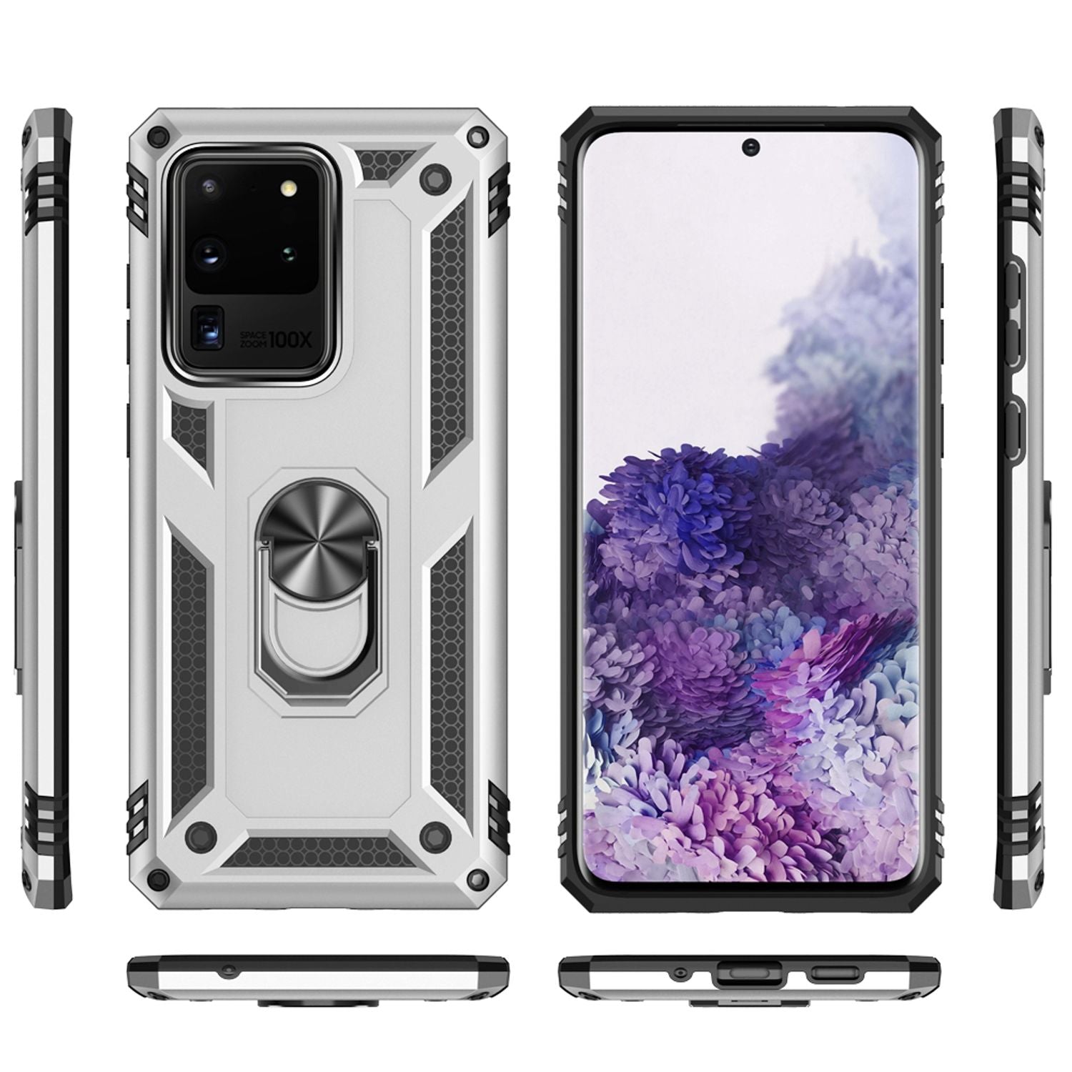 NALIA Ring Hülle für Samsung Galaxy S20 Ultra, Handy Schutz Tasche Cover Case Silber NALIA Protective Hülle