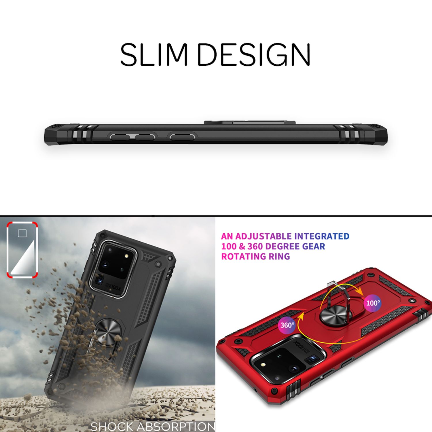 NALIA Ring Hülle für Samsung Galaxy S20 Ultra, Handy Schutz Tasche Cover Case Silber NALIA Protective Hülle