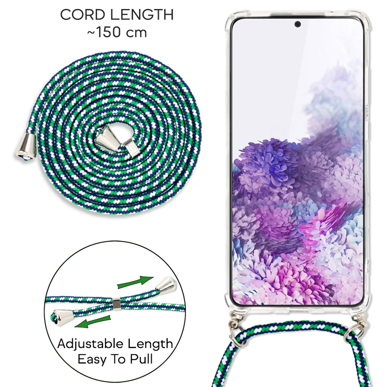 NALIA Handy Hülle mit Kette für Samsung Galaxy S20, Soft Kordel Cover Phone Etui Schwarz NALIA Transparente Hülle