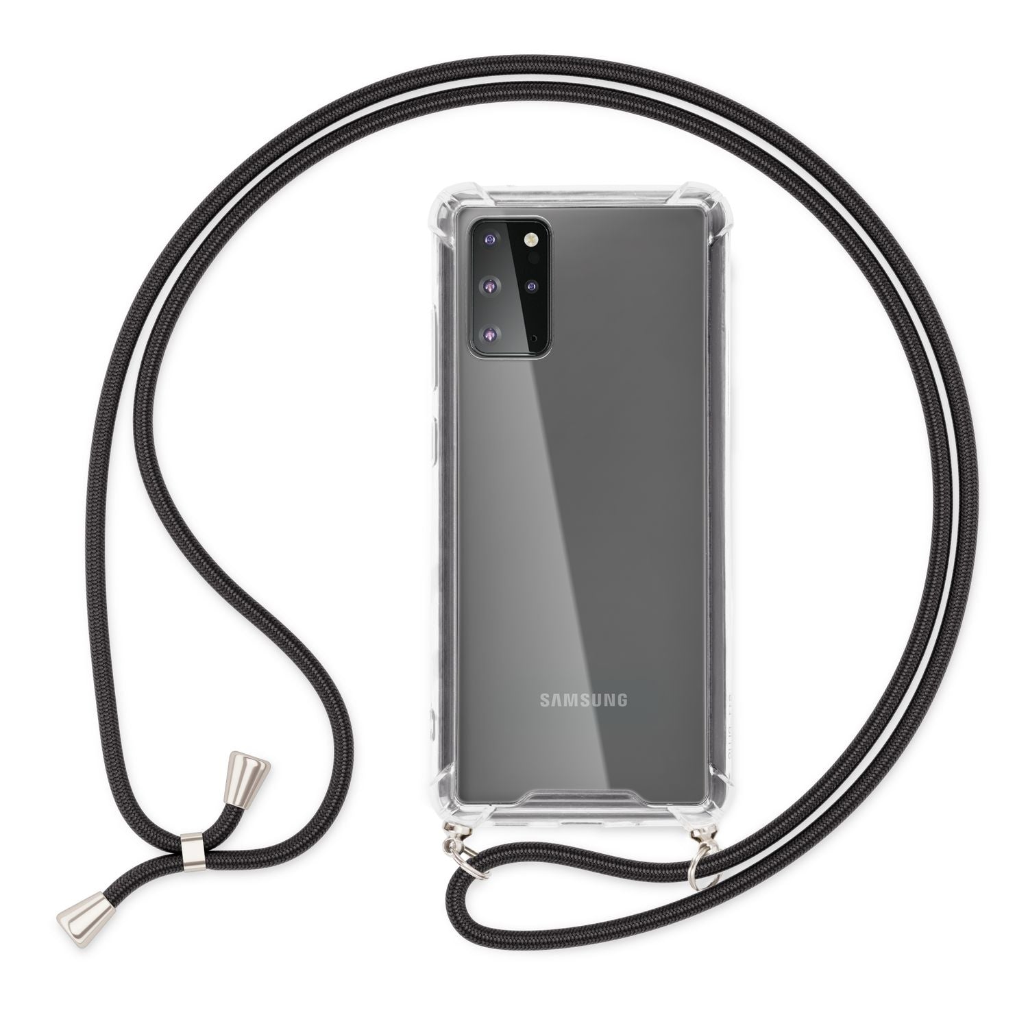 NALIA Handy Hülle mit Kette für Samsung Galaxy S20 Plus, Soft Kordel Cover Etui Schwarz NALIA Transparente Hülle
