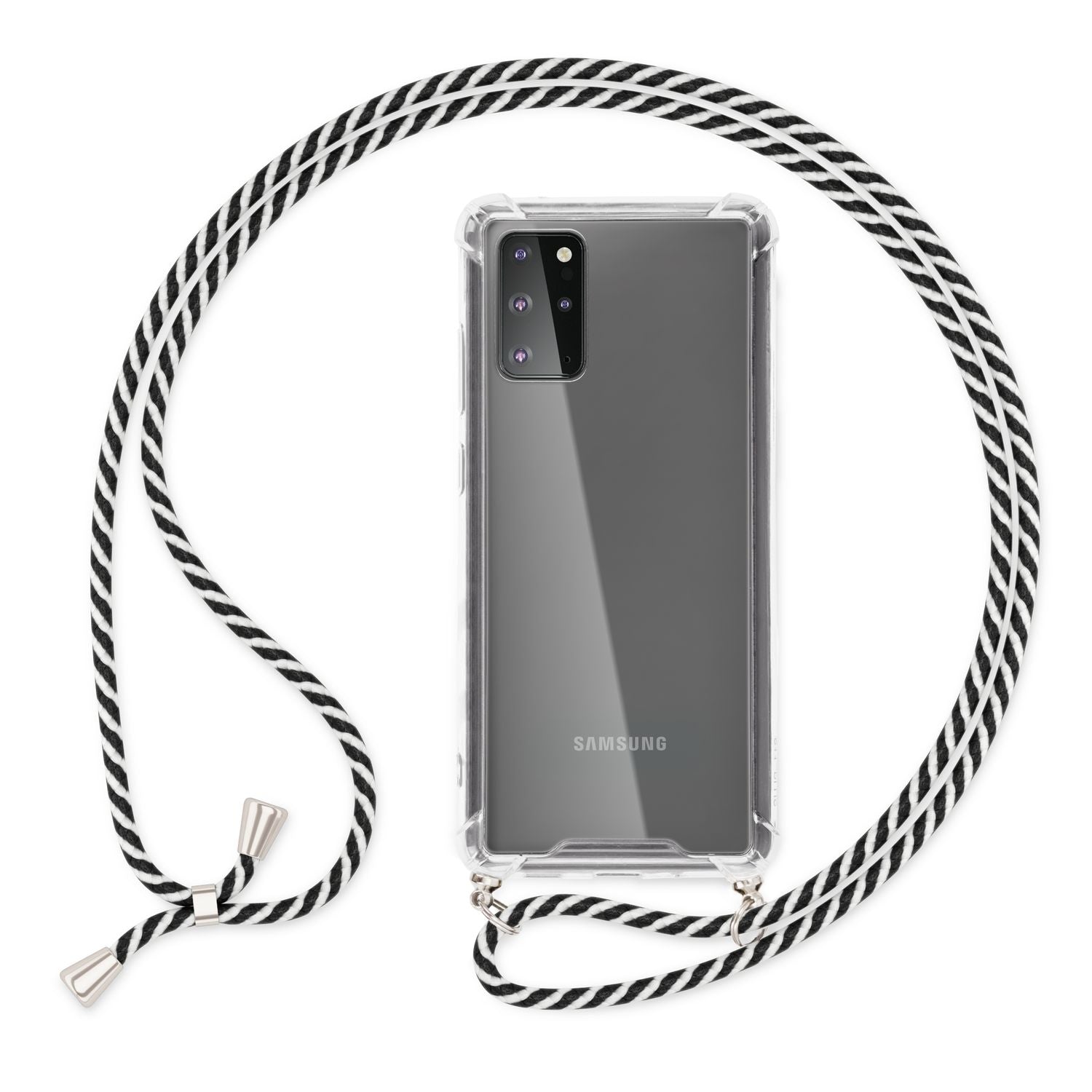 NALIA Handy Hülle mit Kette für Samsung Galaxy S20 Plus, Soft Kordel Cover Etui Schwarz Weiß NALIA Transparente Hülle