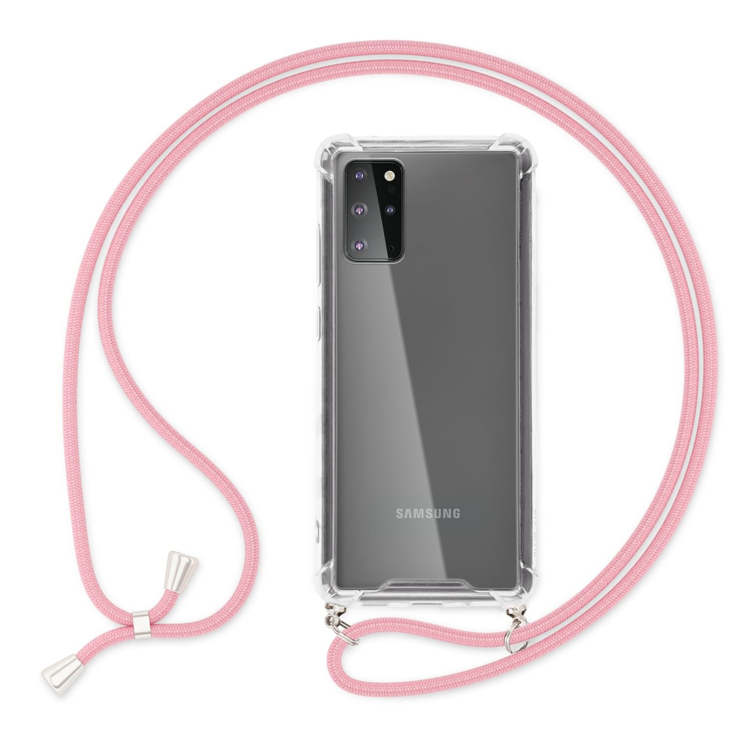 NALIA Handy Hülle mit Kette für Samsung Galaxy S20 Plus, Soft Kordel Cover Etui Rosa NALIA Transparente Hülle