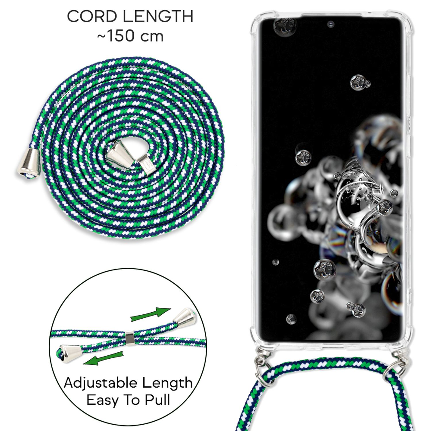 NALIA Handy Hülle mit Kette für Samsung Galaxy S20 Ultra, Soft Kordel Cover Etui Weiß NALIA Transparente Hülle