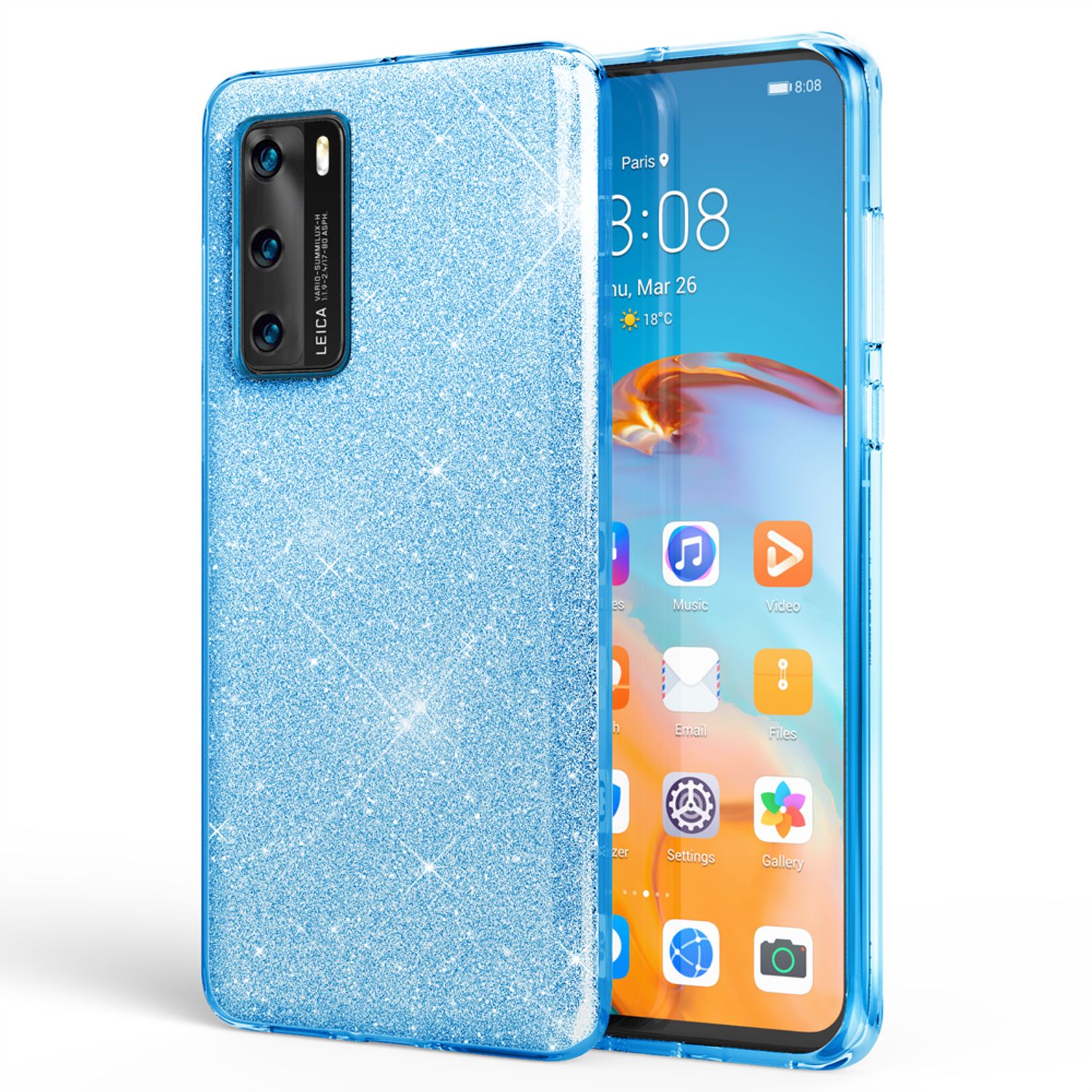 NALIA Glitzer Handyhülle für Huawei P40, Glitzer Handy Hülle Bling Cover Schutz Tasche Türkis NALIA Protective Hülle