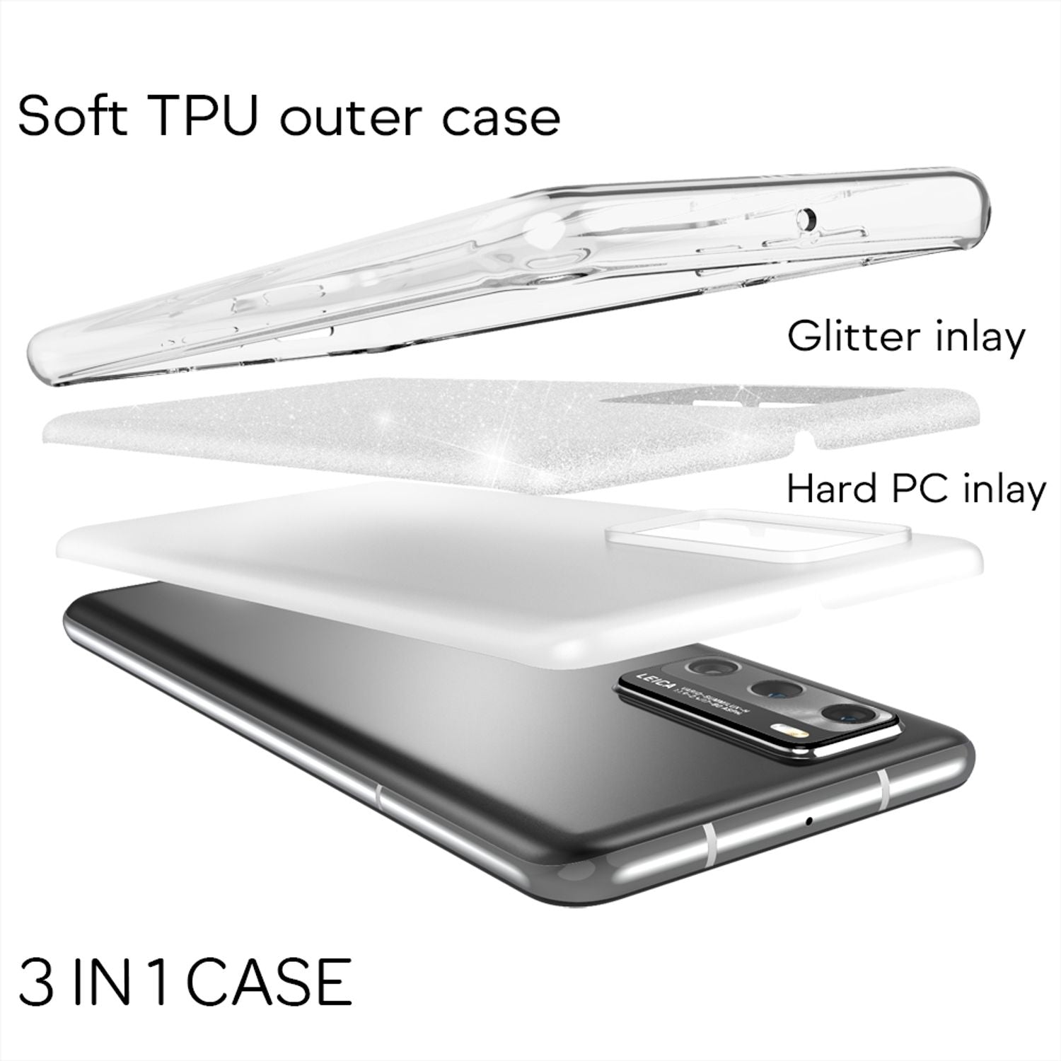 NALIA Glitzer Handyhülle für Huawei P40, Glitzer Handy Hülle Bling Cover Schutz Tasche Rosa NALIA Protective Hülle