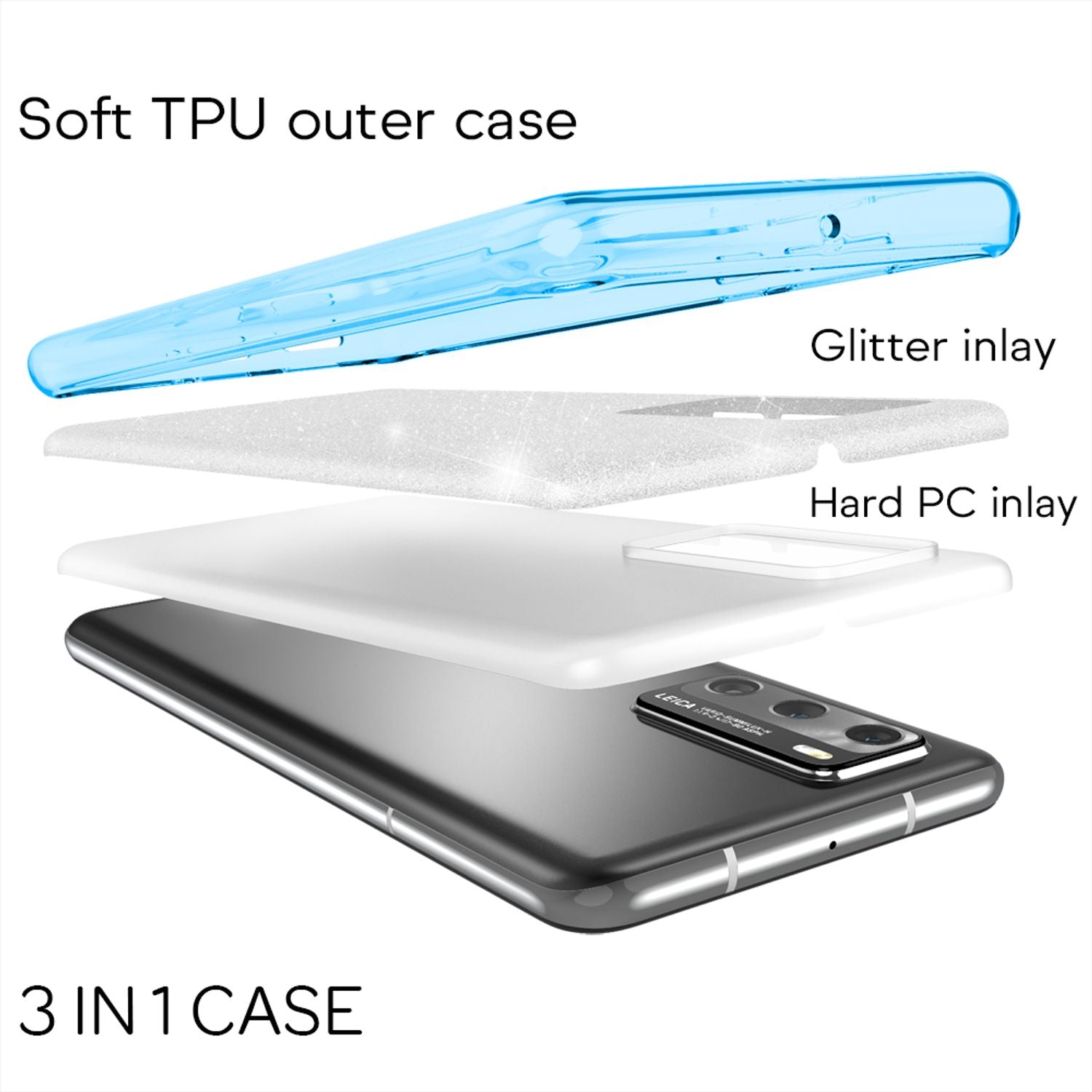 NALIA Glitzer Handyhülle für Huawei P40, Glitzer Handy Hülle Bling Cover Schutz Tasche Türkis NALIA Protective Hülle