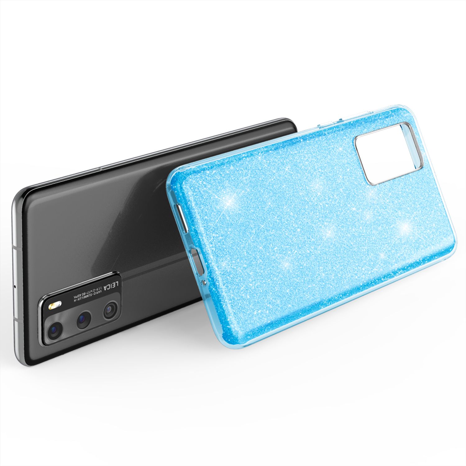 NALIA Glitzer Handyhülle für Huawei P40, Glitzer Handy Hülle Bling Cover Schutz Tasche Türkis NALIA Protective Hülle