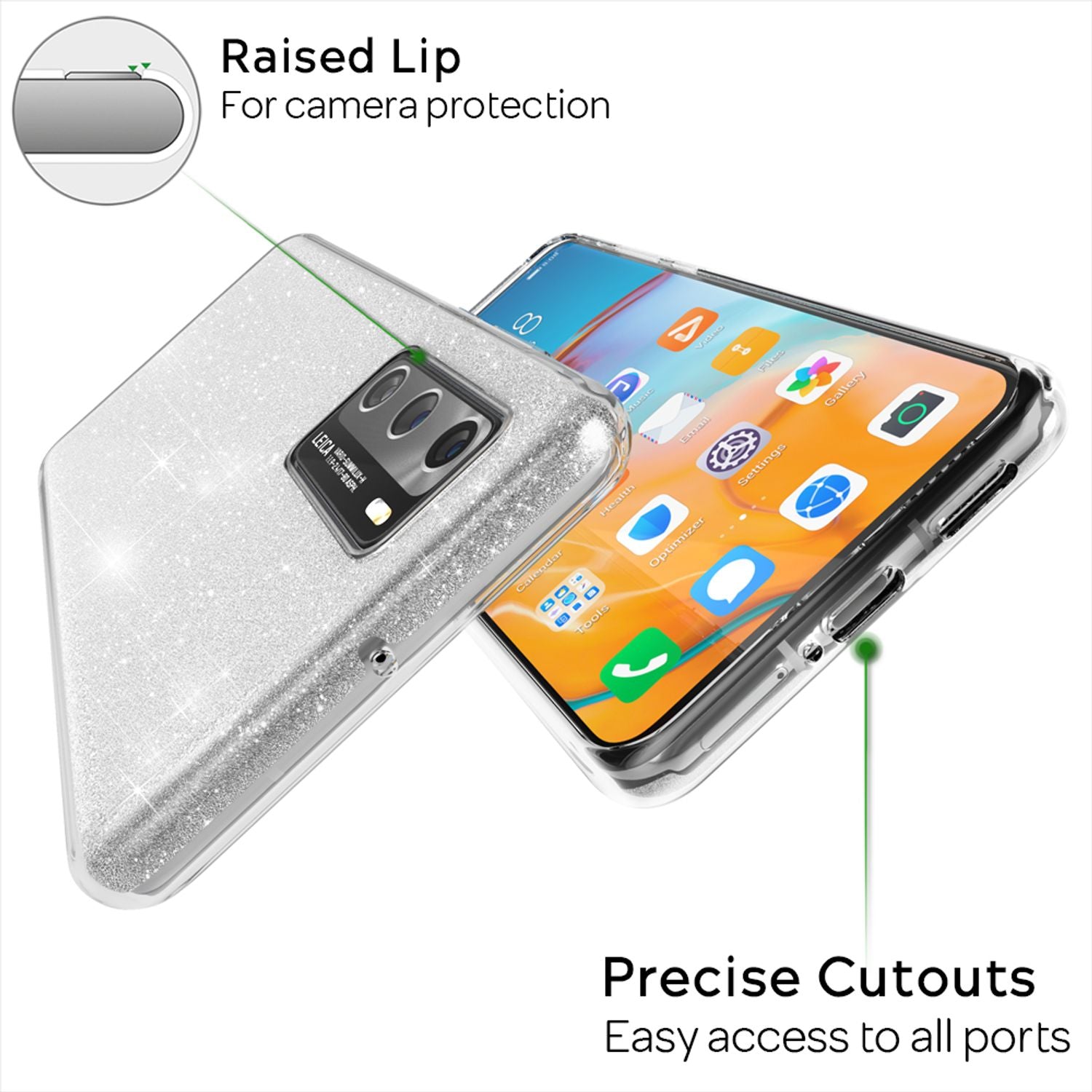 NALIA Glitzer Handyhülle für Huawei P40, Glitzer Handy Hülle Bling Cover Schutz Tasche Türkis NALIA Protective Hülle