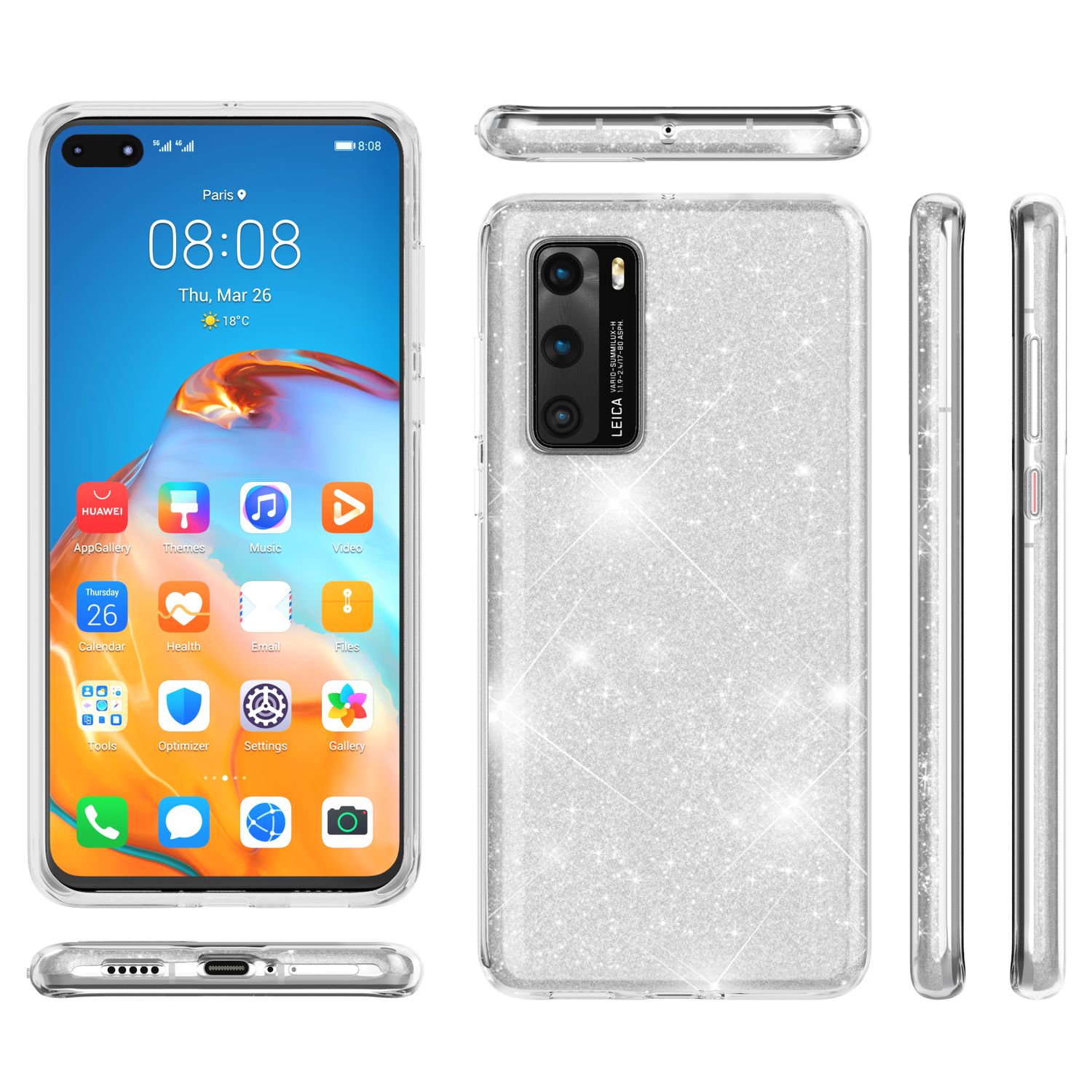 NALIA Glitzer Handyhülle für Huawei P40, Glitzer Handy Hülle Bling Cover Schutz Tasche Rosa NALIA Protective Hülle