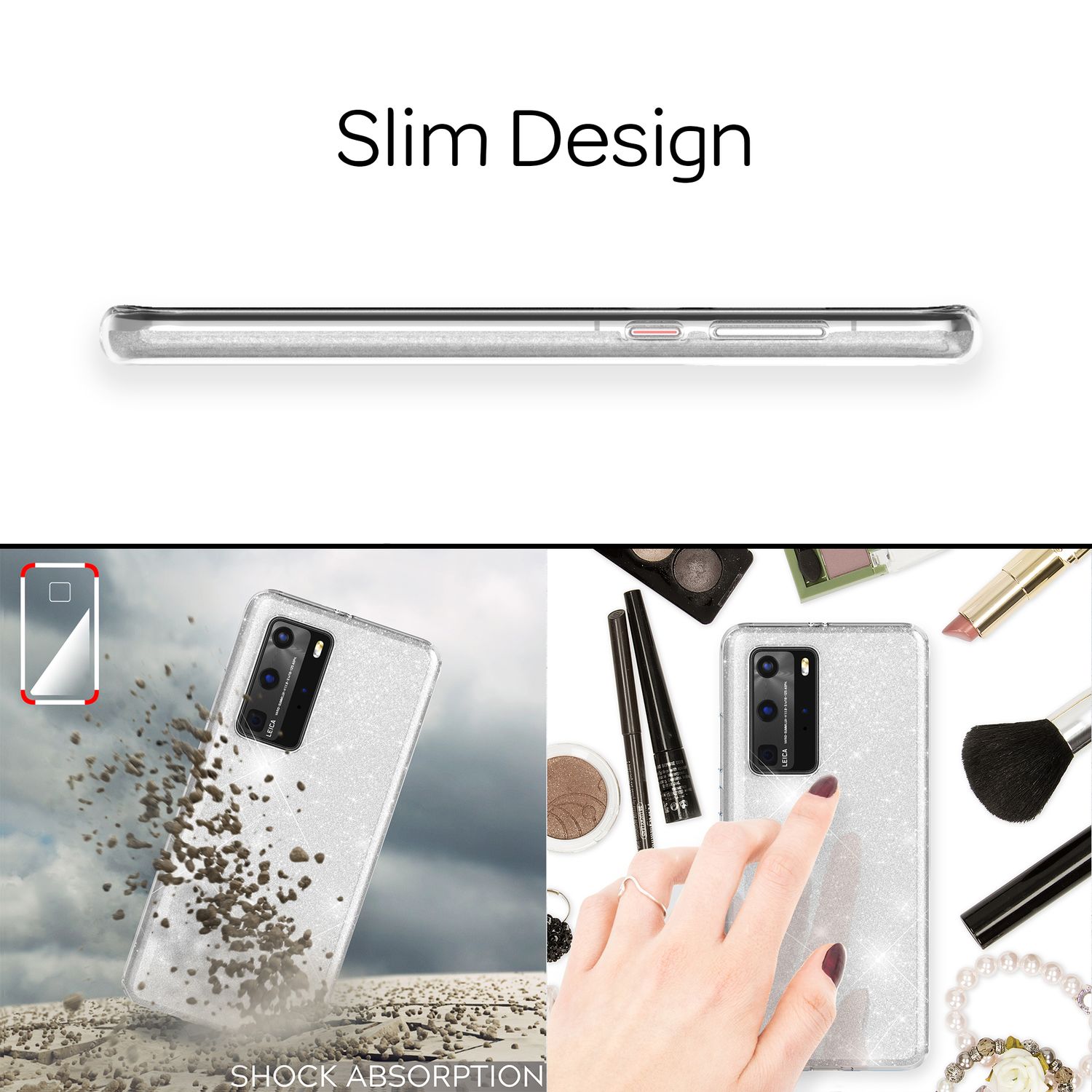 NALIA Glitzer Handyhülle für Huawei P40, Glitzer Handy Hülle Bling Cover Schutz Tasche Türkis NALIA Protective Hülle