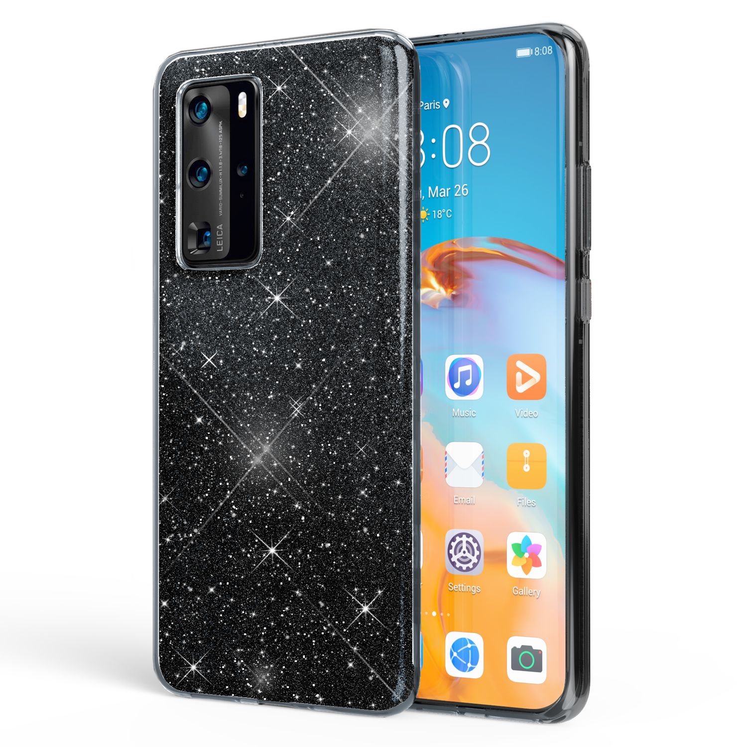 NALIA Glitzer Handyhülle für Huawei P40 Pro, Glitzer Handy Hülle Cover Schutz Tasche Schwarz NALIA Protective Hülle