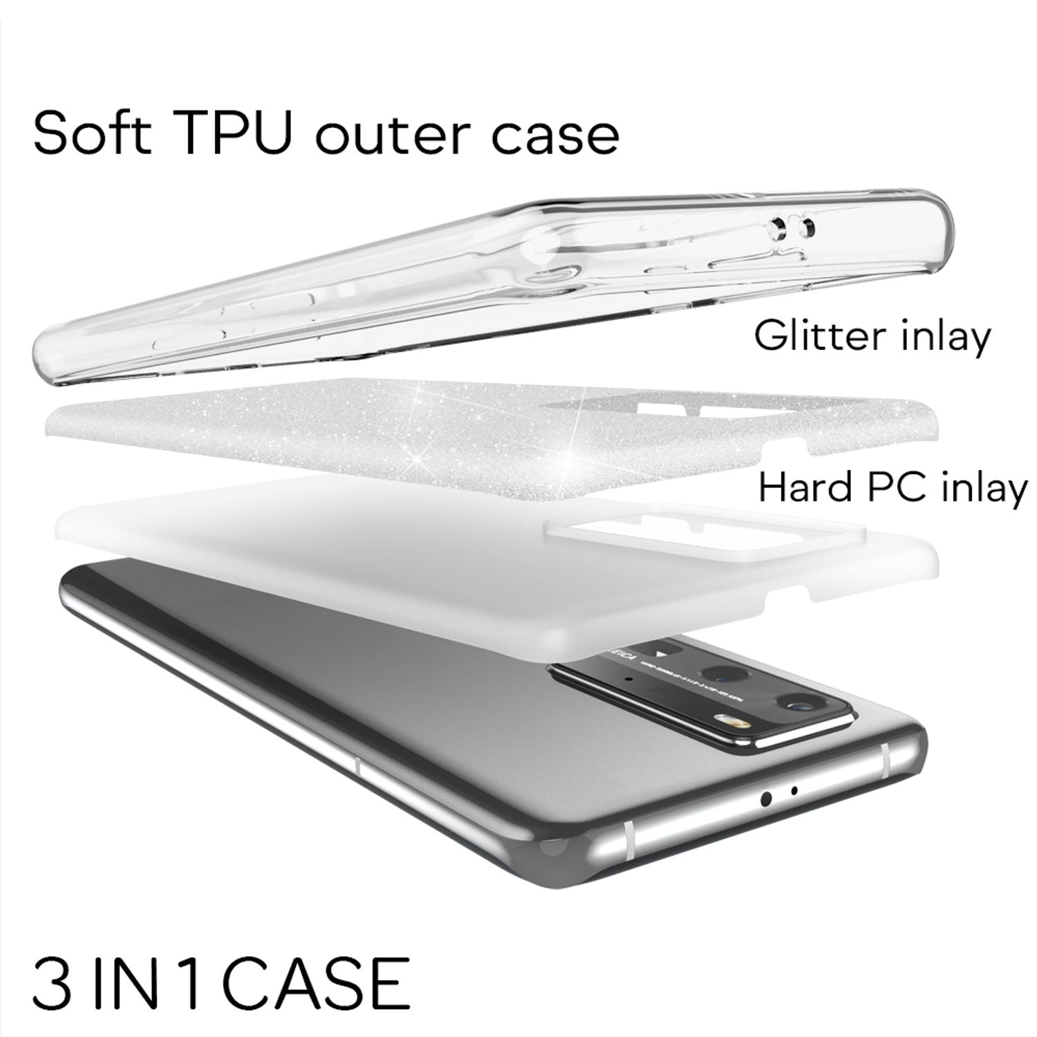 NALIA Glitzer Silikonhülle Huawei P40 Pro Case funkelnd Bling Grip stoßfest Gold NALIA Protective Hülle