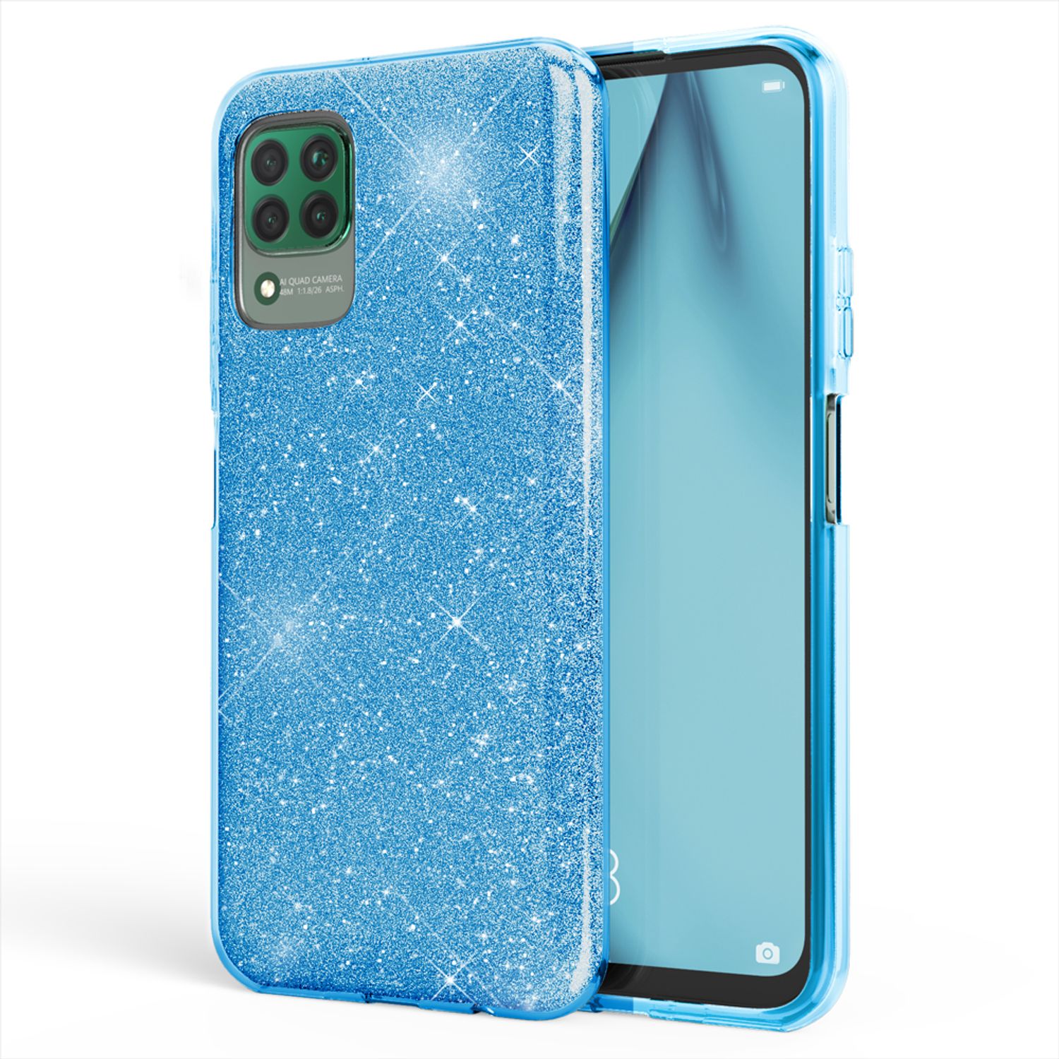 NALIA Glitzer Handyhülle für Huawei P40 Lite, Glitzer Handy Hülle Bling Schutz Cover Türkis NALIA Protective Hülle