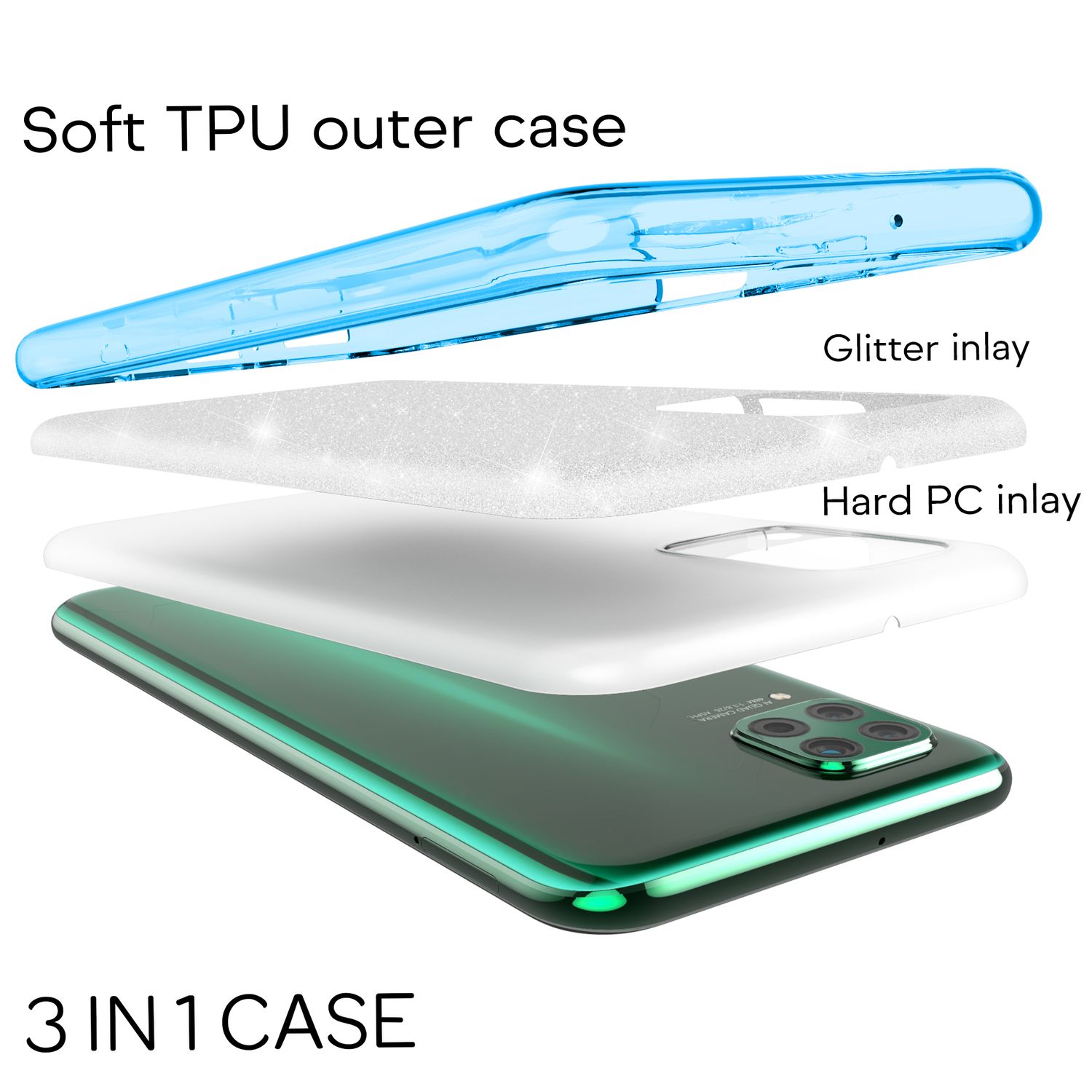 NALIA Glitzer Handyhülle für Huawei P40 Lite, Glitzer Handy Hülle Bling Schutz Cover Türkis NALIA Protective Hülle