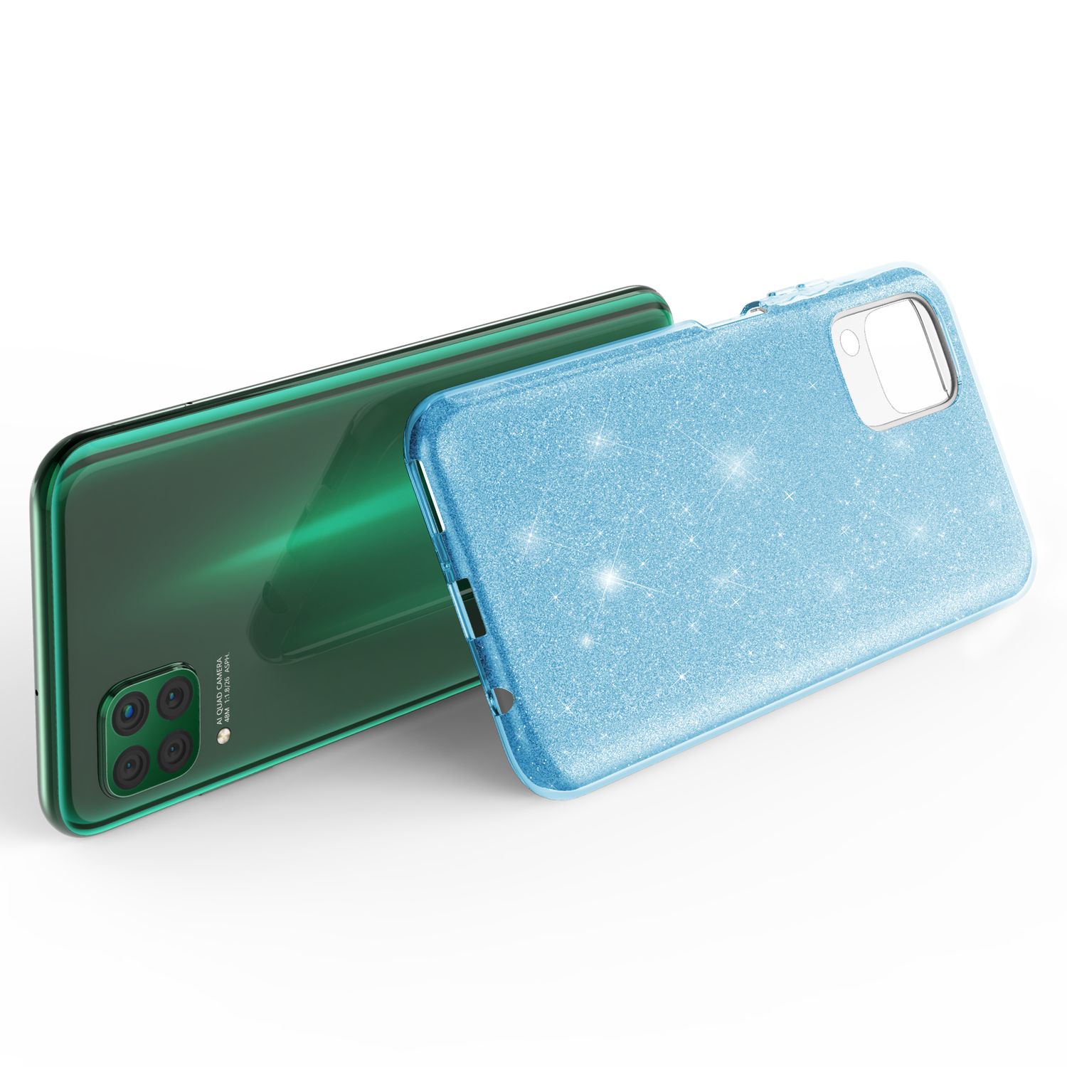 NALIA Glitzer Handyhülle für Huawei P40 Lite, Glitzer Handy Hülle Bling Schutz Cover Türkis NALIA Protective Hülle