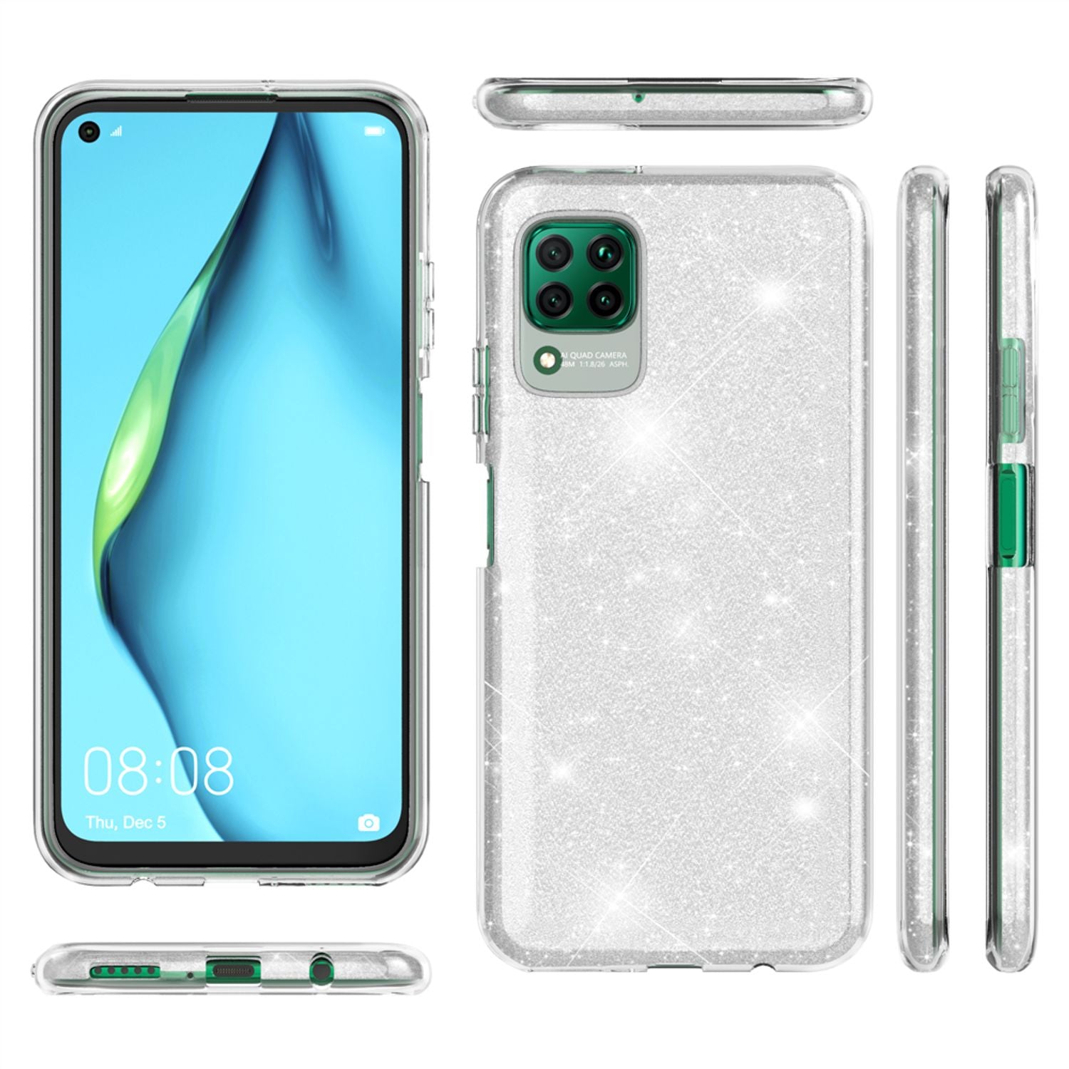 NALIA Glitzer Handyhülle für Huawei P40 Lite, Glitzer Handy Hülle Bling Schutz Cover NALIA Protective Hülle
