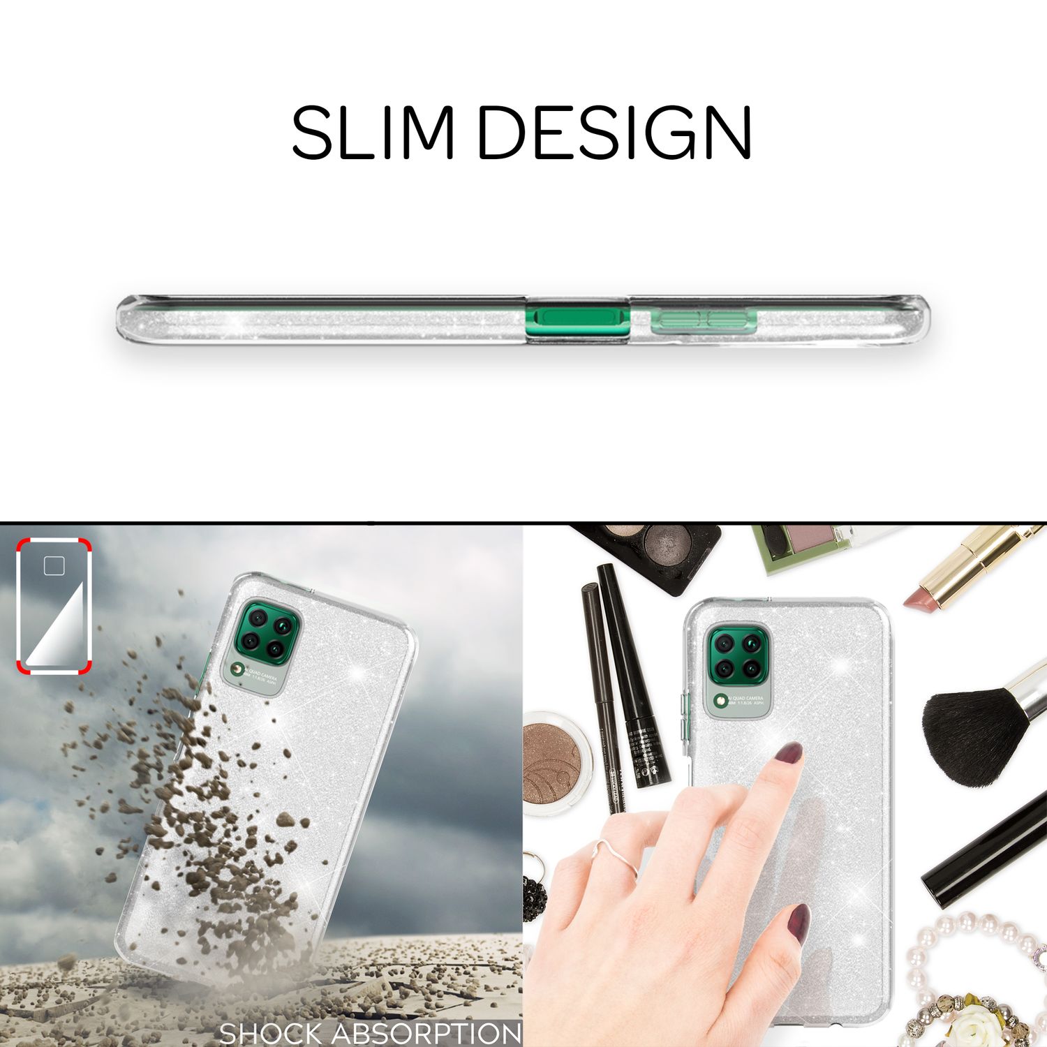 NALIA Glitzer Handyhülle für Huawei P40 Lite, Glitzer Handy Hülle Bling Schutz Cover NALIA Protective Hülle