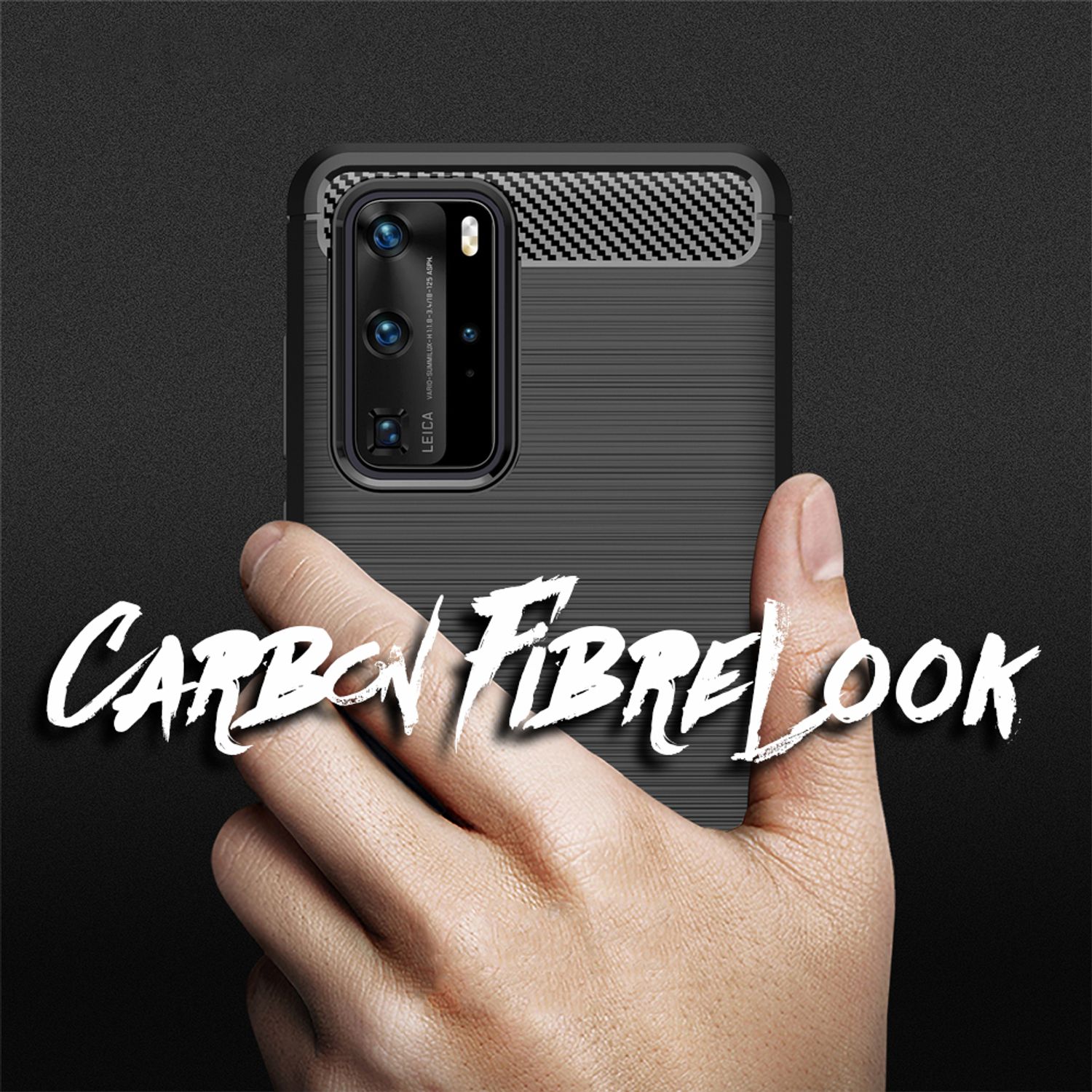 NALIA Carbon Look Case für Huawei P40 Pro, Handy Hülle Schutz Tasche TPU Cover