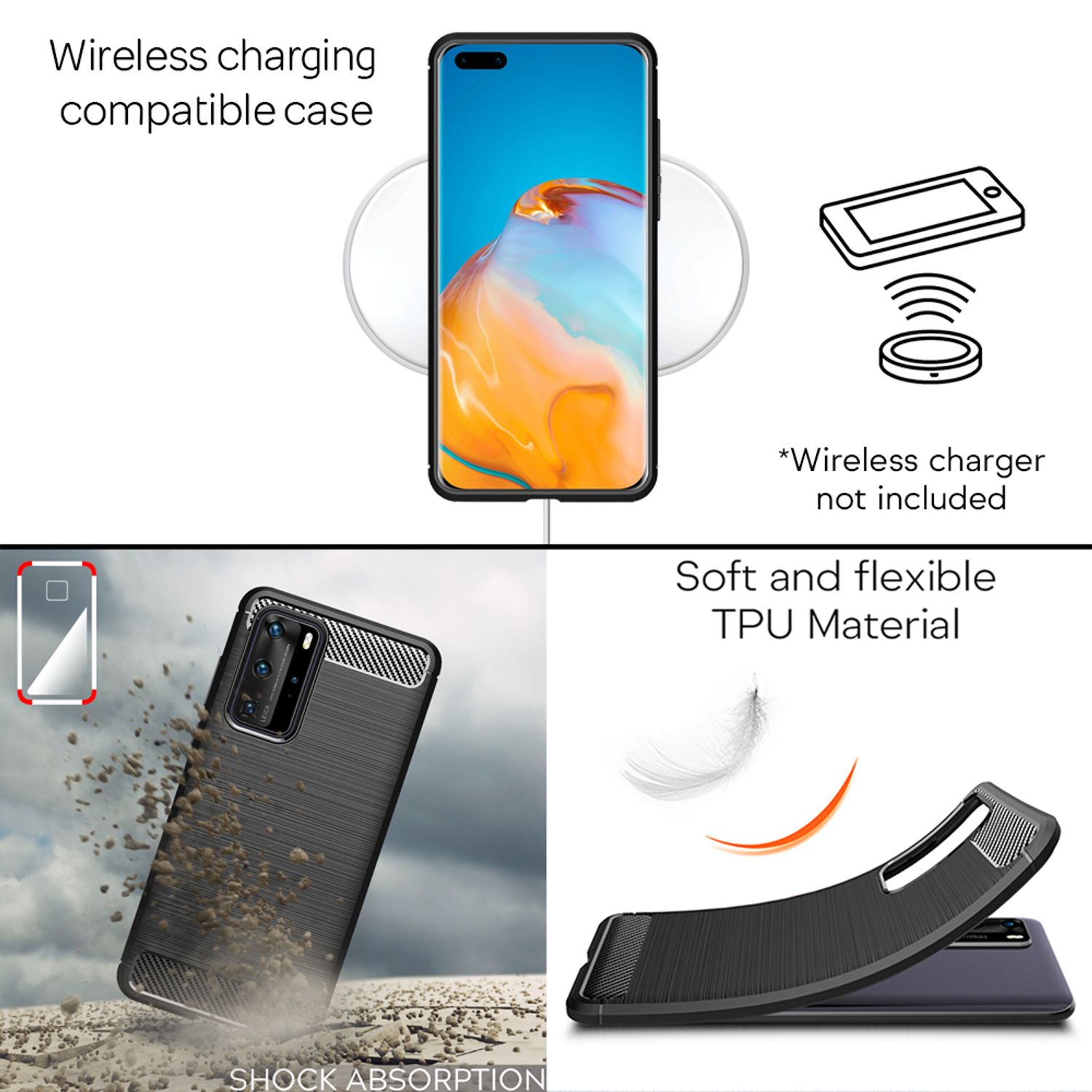 NALIA Carbon Look Case für Huawei P40 Pro, Handy Hülle Schutz Tasche TPU Cover
