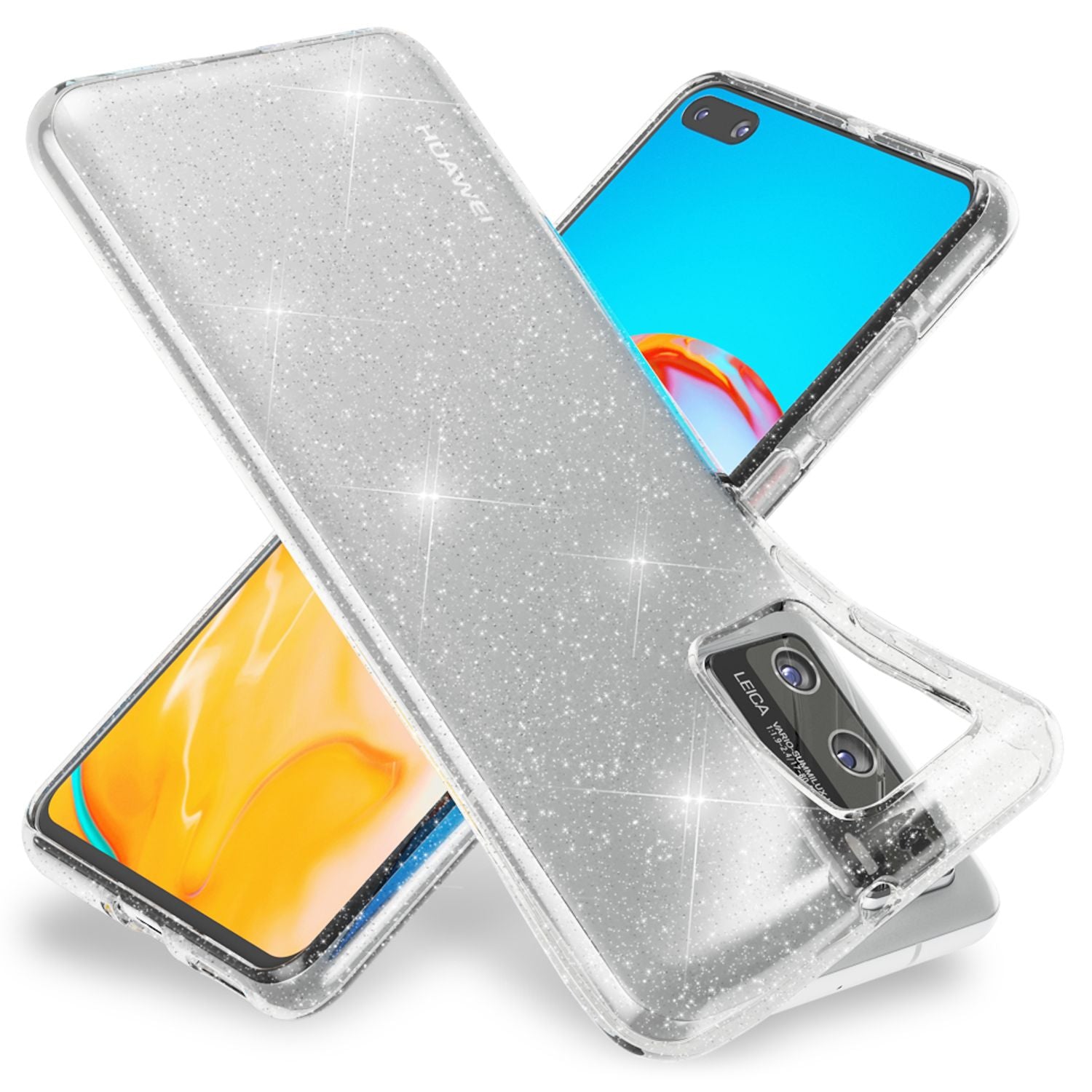 NALIA Glitzer Handyhülle für Huawei P40 Hülle, Bling Silikon Handyhülle Strass Cover Transparent NALIA Transparente Hülle
