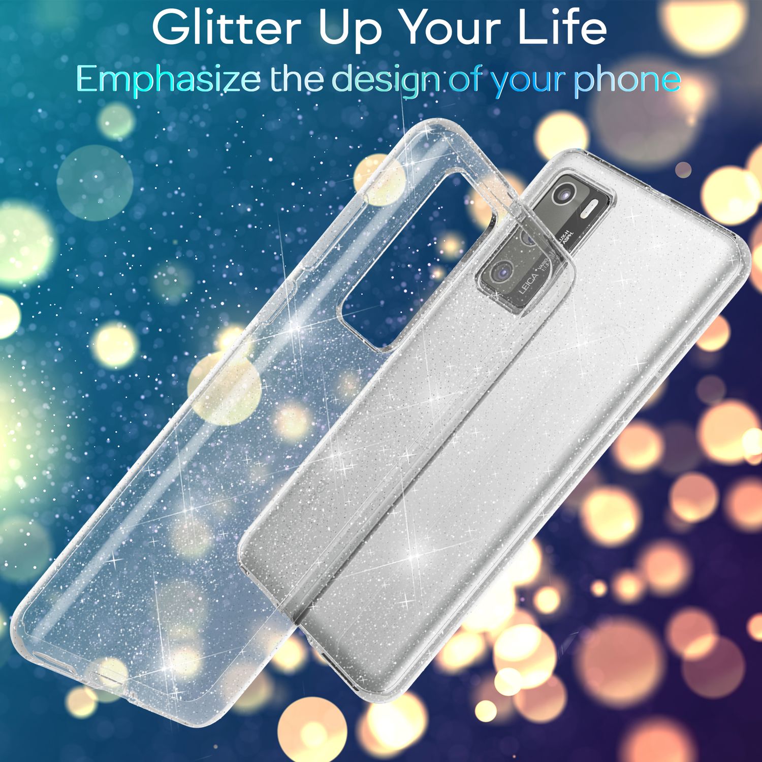 NALIA Glitzer Handyhülle für Huawei P40 Hülle, Bling Silikon Handyhülle Strass Cover Transparent NALIA Transparente Hülle