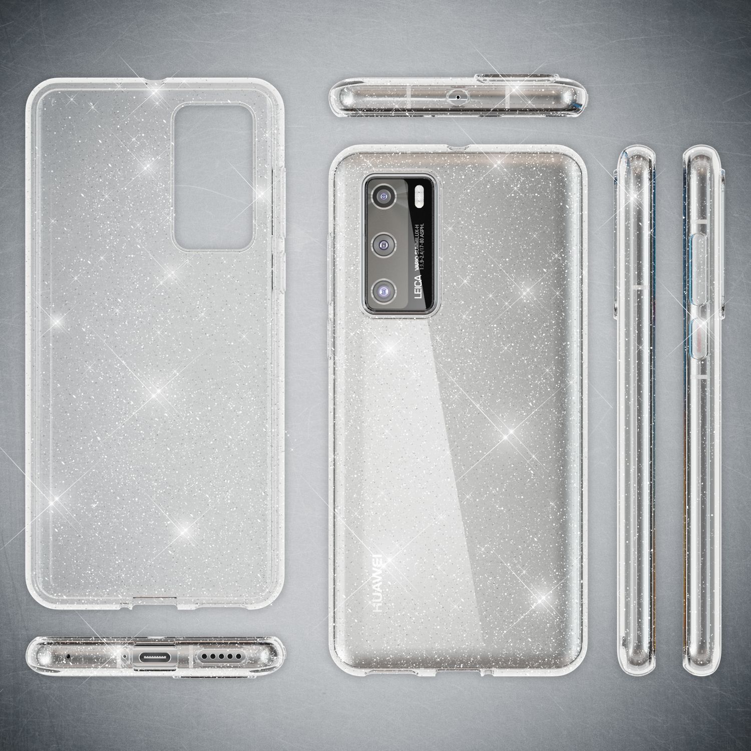 NALIA Glitzer Handyhülle für Huawei P40 Hülle, Bling Silikon Handyhülle Strass Cover Transparent NALIA Transparente Hülle