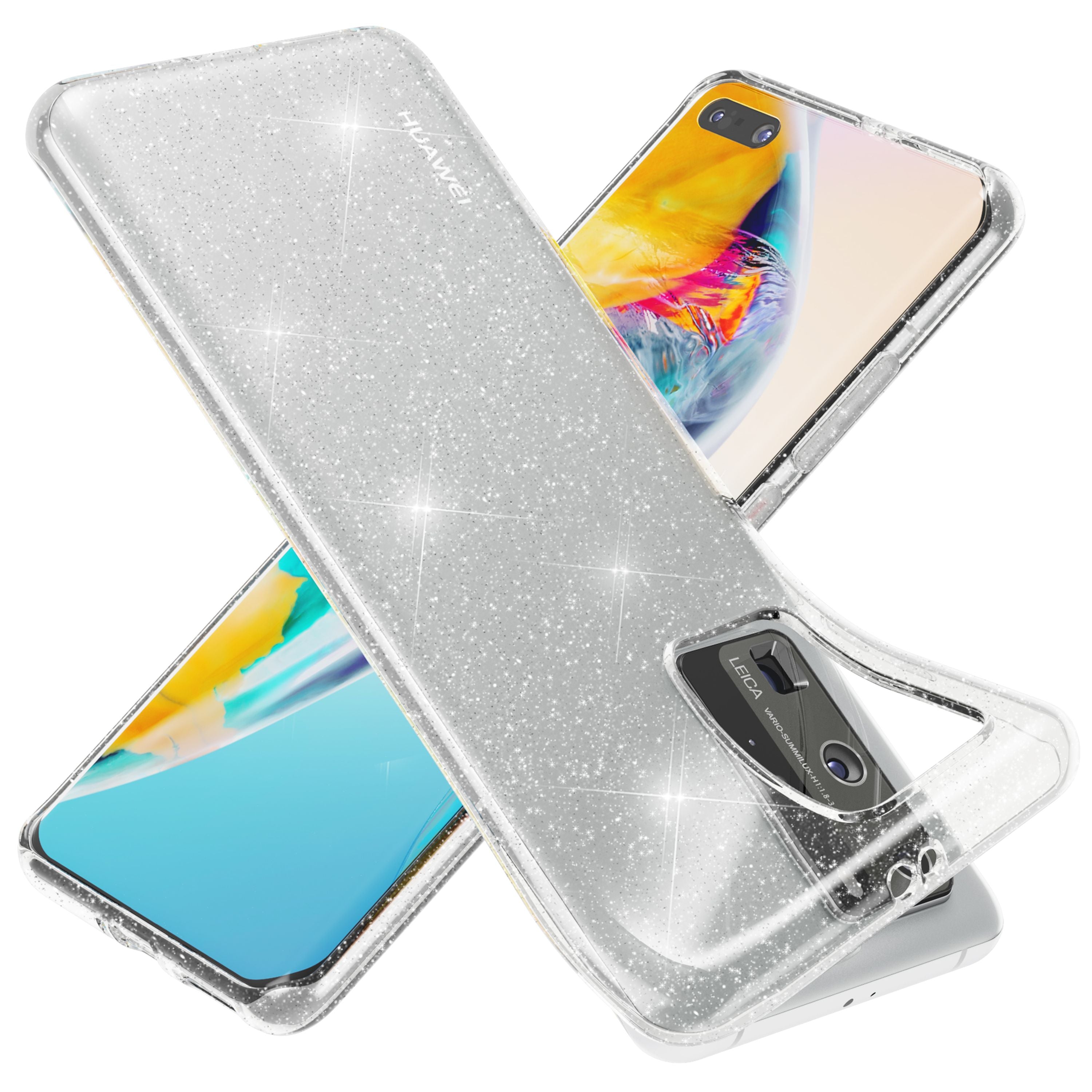 NALIA Glitzer Handyhülle für Huawei P40 Pro Hülle, Bling Silikon Handyhülle Cover Transparent NALIA Transparente Hülle