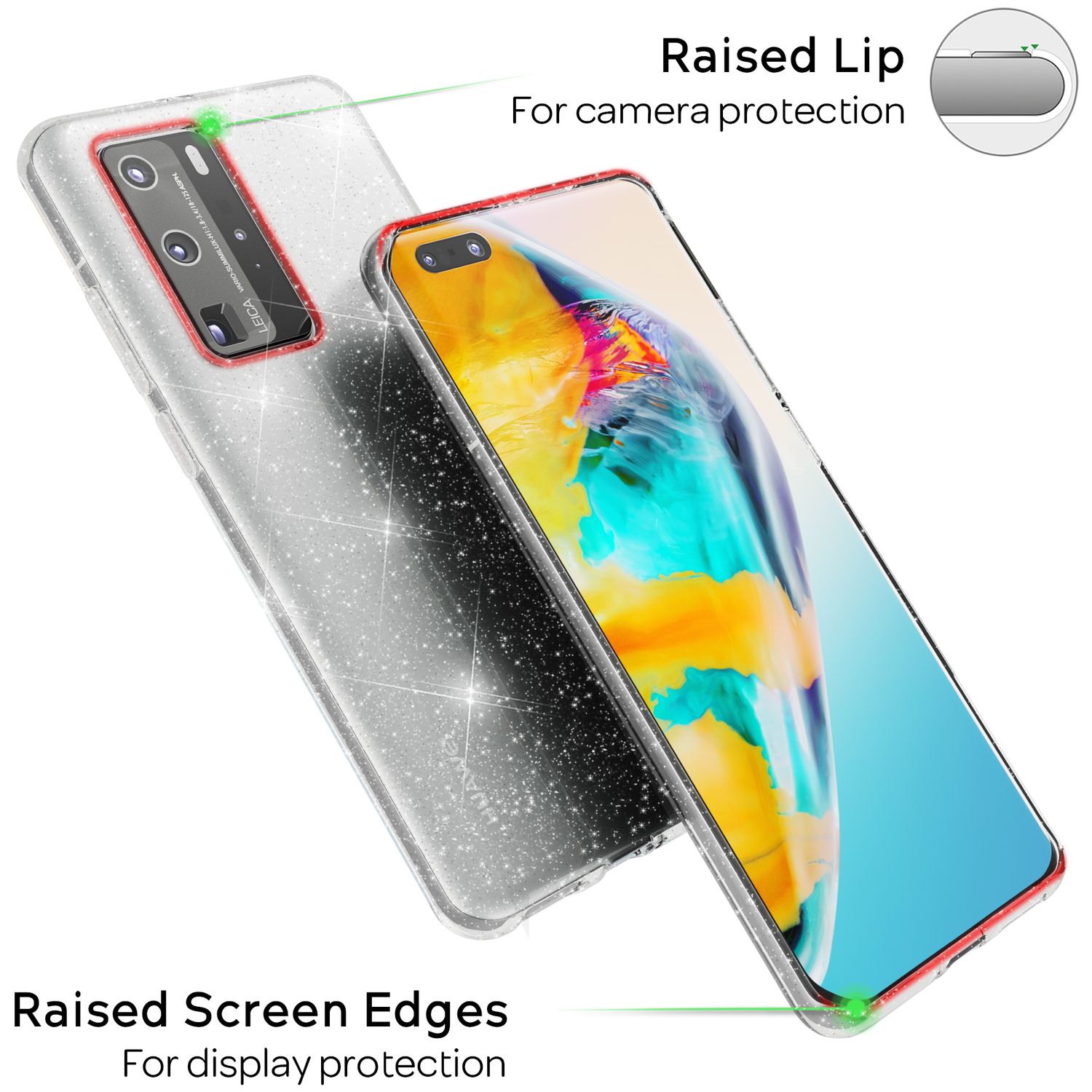 NALIA Glitzer Handyhülle für Huawei P40 Pro Hülle, Bling Silikon Handyhülle Cover Transparent NALIA Transparente Hülle