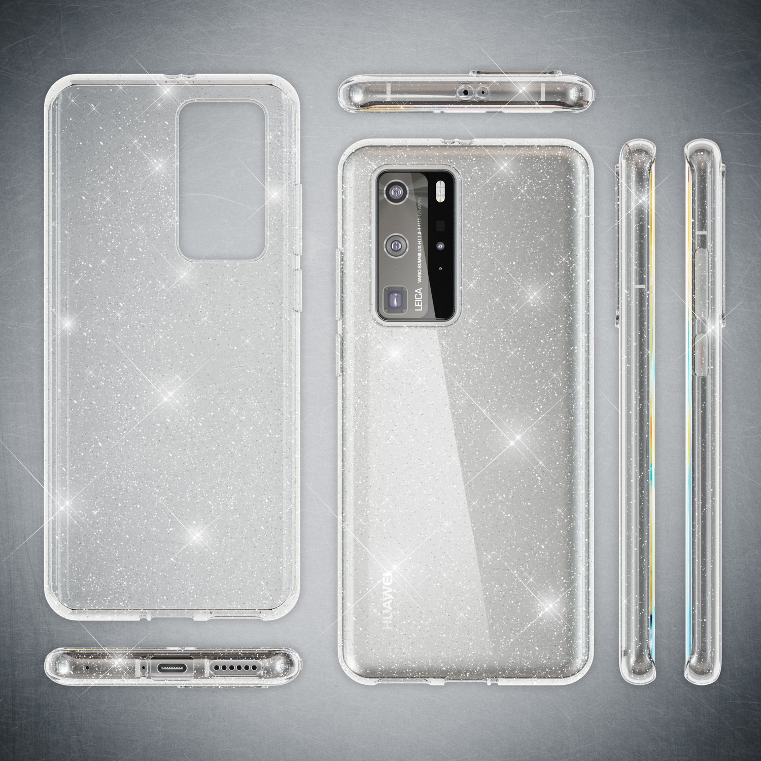 NALIA Glitzer Handyhülle für Huawei P40 Pro Hülle, Bling Silikon Handyhülle Cover Transparent NALIA Transparente Hülle