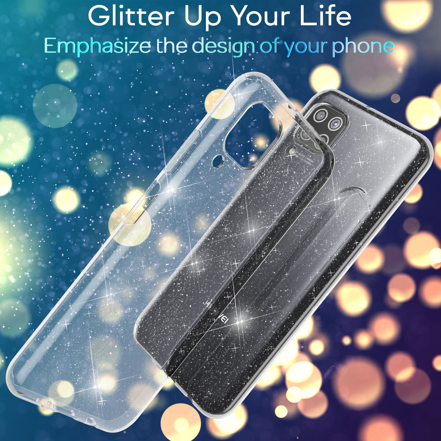 NALIA Glitzer Handyhülle für Huawei P40 Lite Hülle, Bling Silikon Handyhülle Cover Transparent NALIA Transparente Hülle