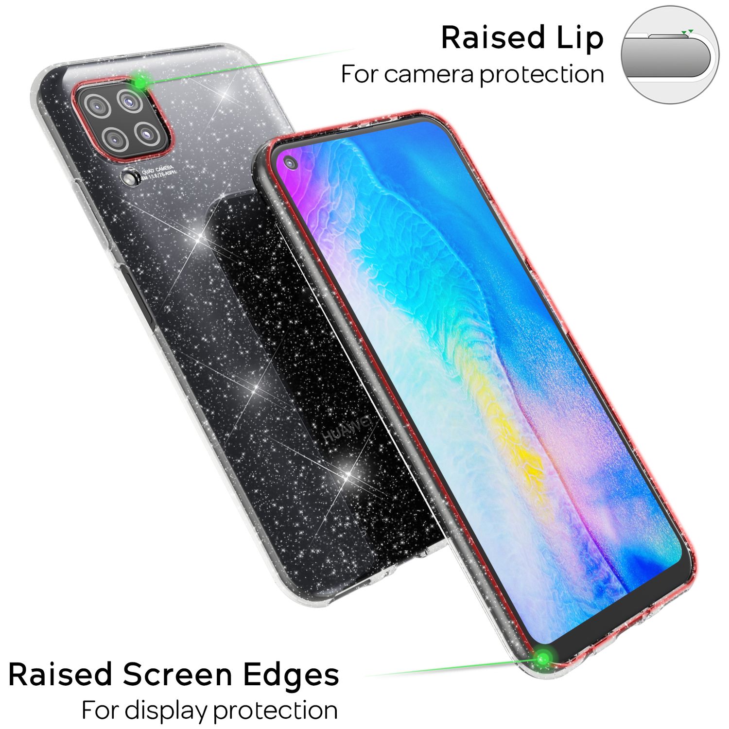 NALIA Glitzer Handyhülle für Huawei P40 Lite Hülle, Bling Silikon Handyhülle Cover Transparent NALIA Transparente Hülle