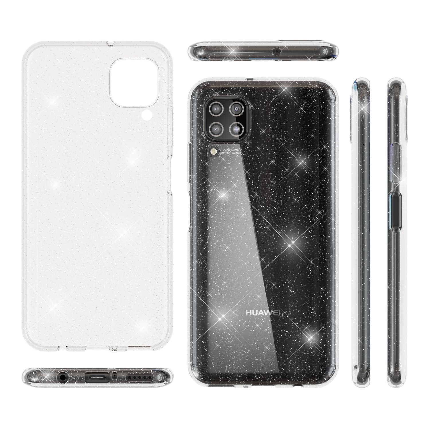 NALIA Glitzer Handyhülle für Huawei P40 Lite Hülle, Bling Silikon Handyhülle Cover Transparent NALIA Transparente Hülle