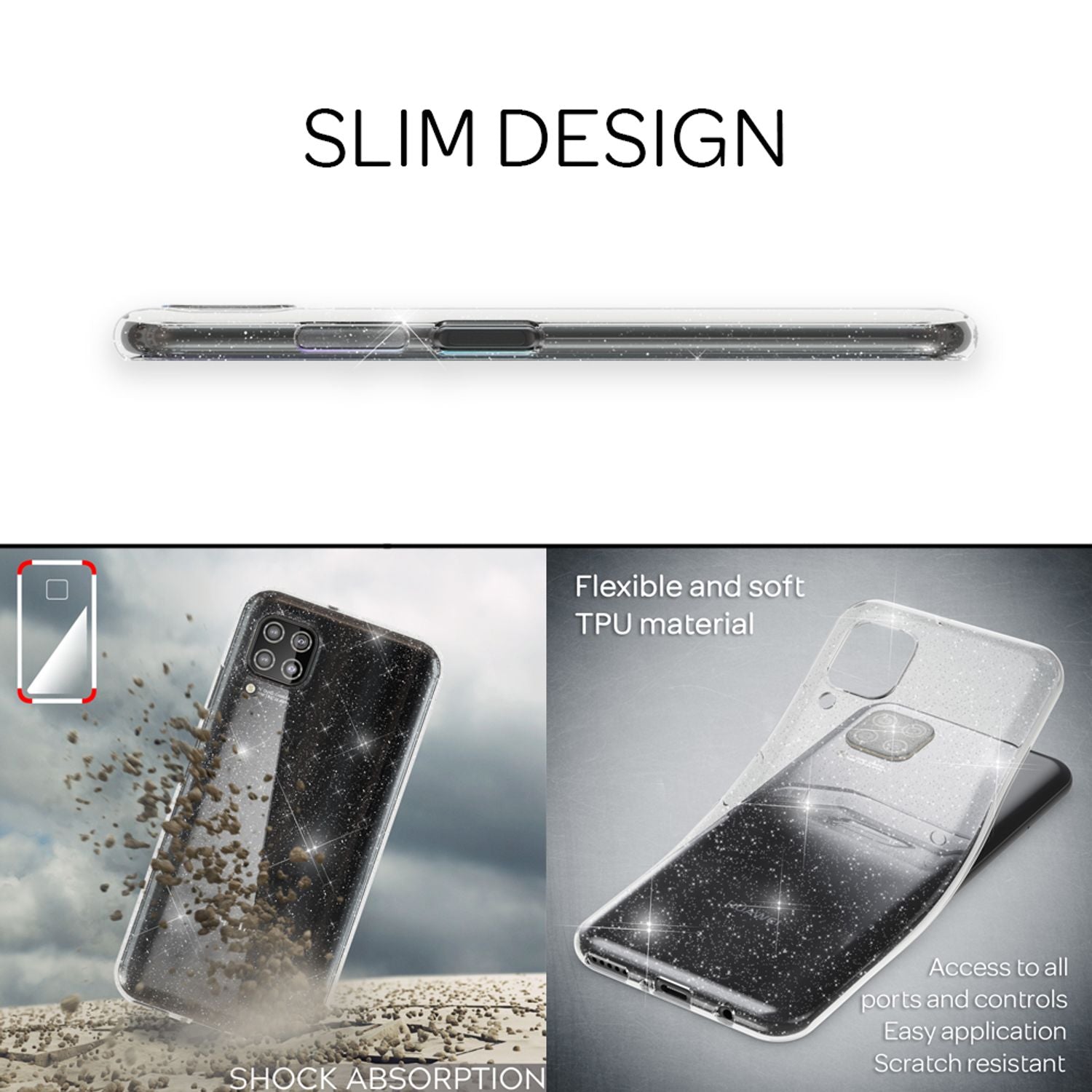 NALIA Glitzer Handyhülle für Huawei P40 Lite Hülle, Bling Silikon Handyhülle Cover Transparent NALIA Transparente Hülle