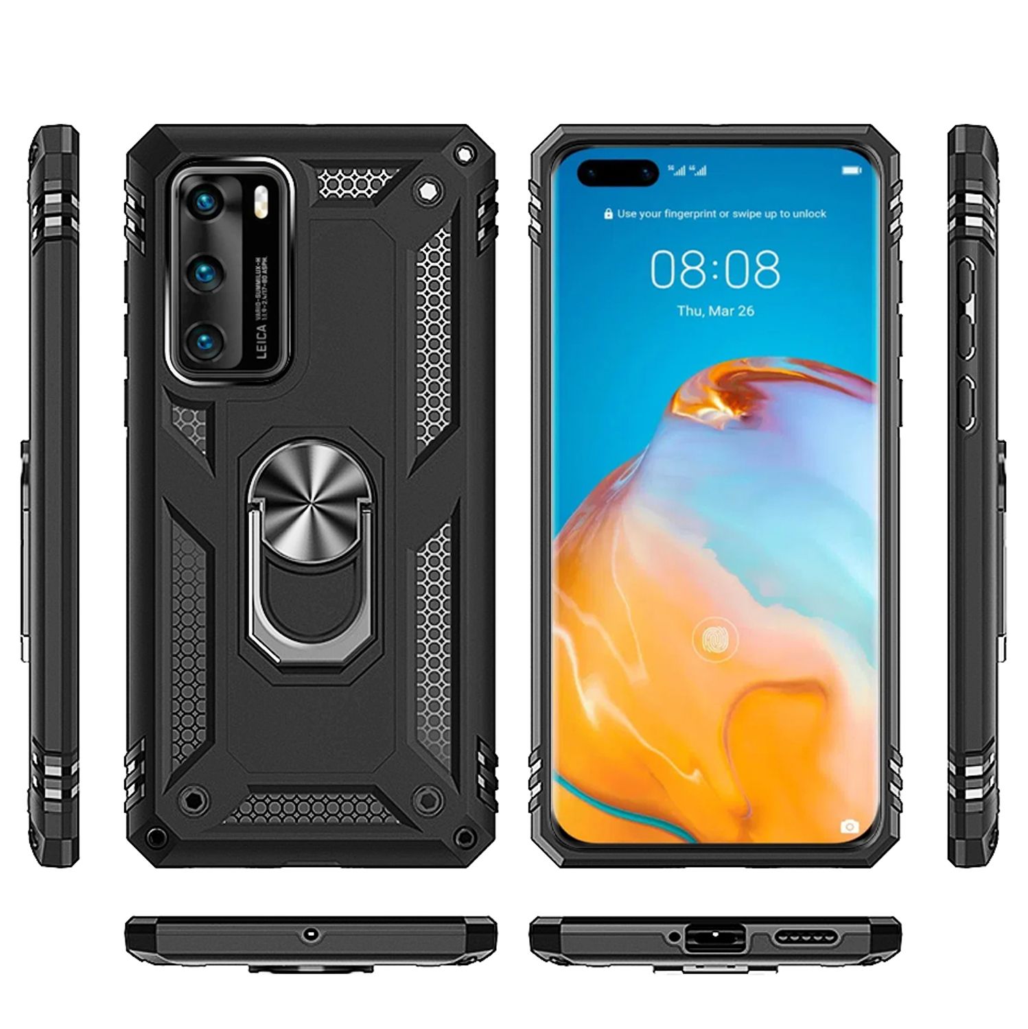 NALIA Ring Hülle für Huawei P40, Handy Schutz Tasche Slim Cover Case Bumper Etui NALIA Protective Hülle