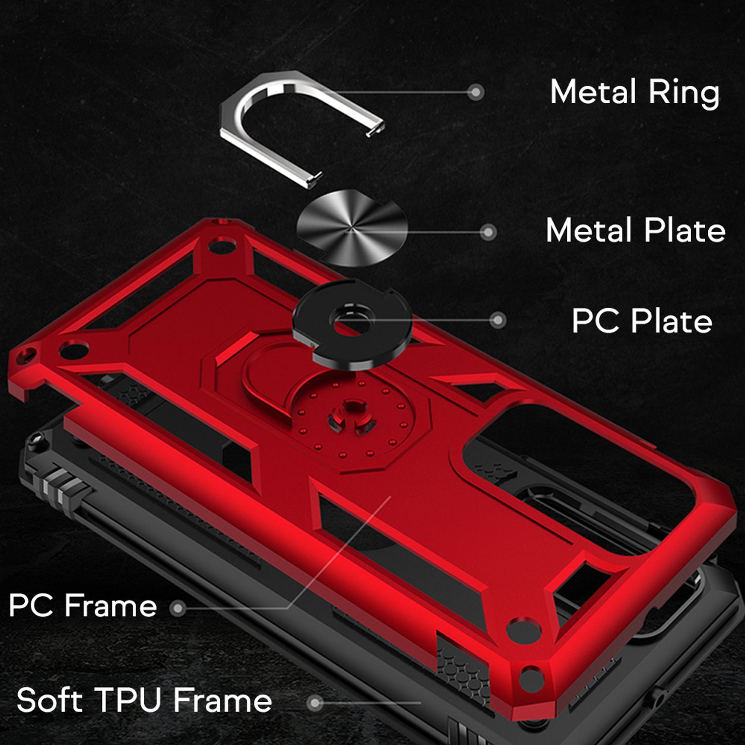 NALIA Ring Hülle für Huawei P40, Handy Schutz Tasche Slim Cover Case Bumper Etui Silber NALIA Protective Hülle