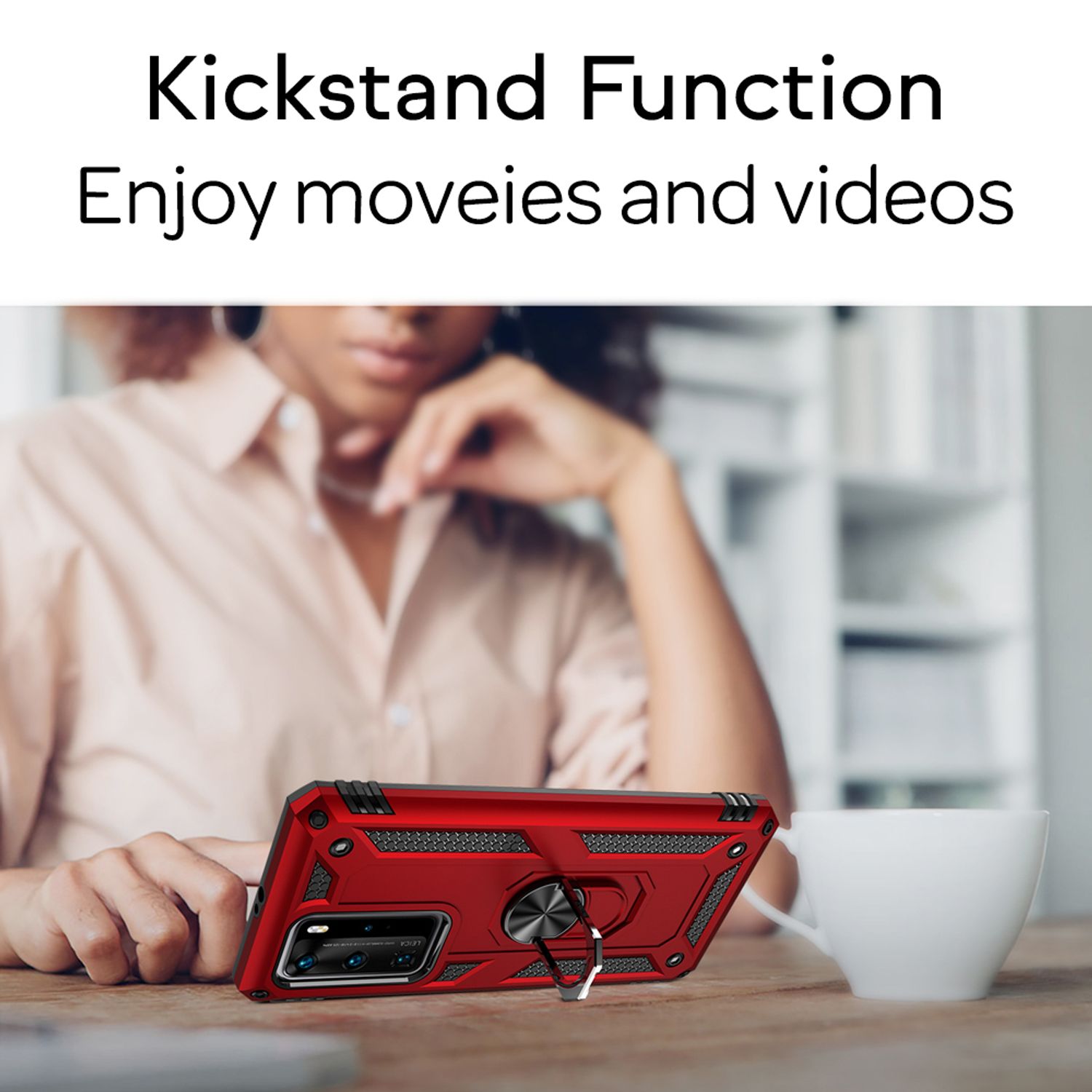 NALIA Ring Hülle für Huawei P40 Pro, Handy Schutz Tasche Cover Case Bumper Etui Schwarz NALIA Protective Hülle