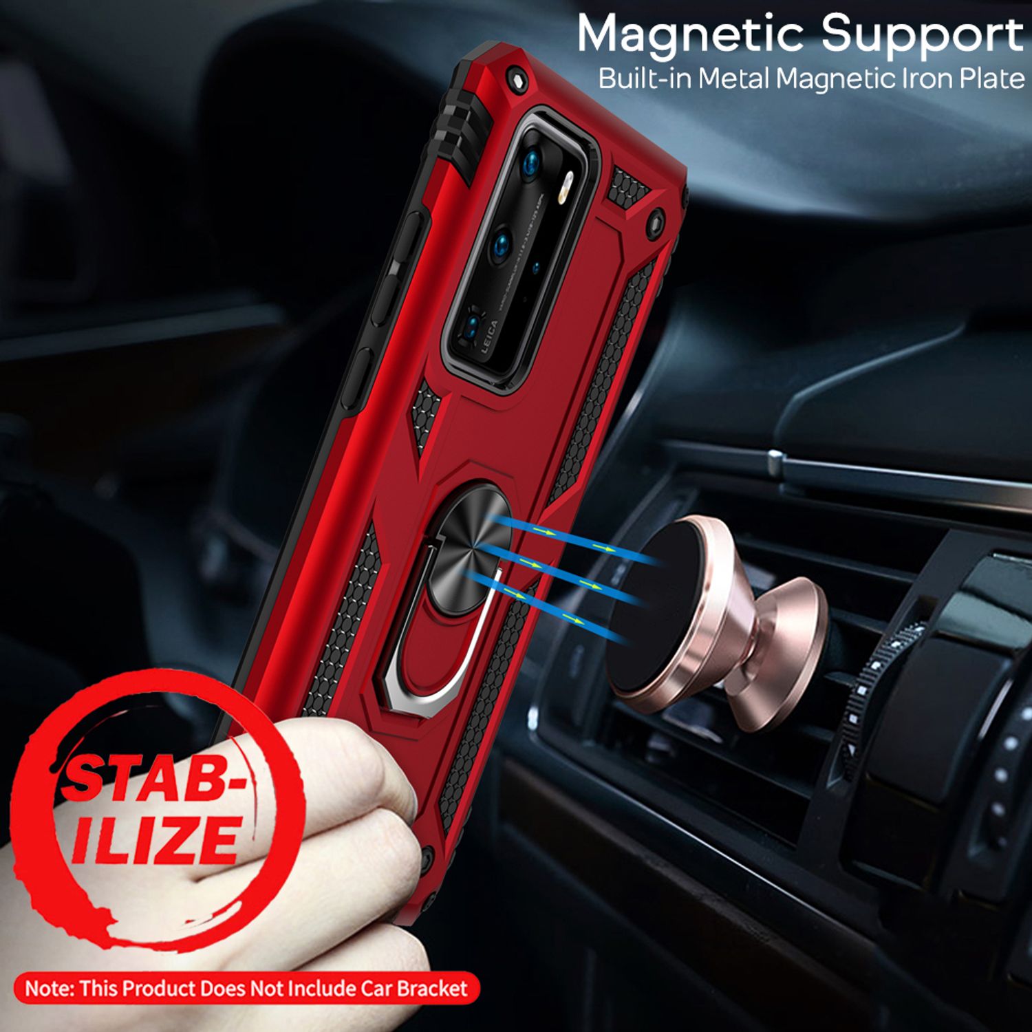 NALIA Ring Hülle für Huawei P40 Pro, Handy Schutz Tasche Cover Case Bumper Etui Silber NALIA Protective Hülle