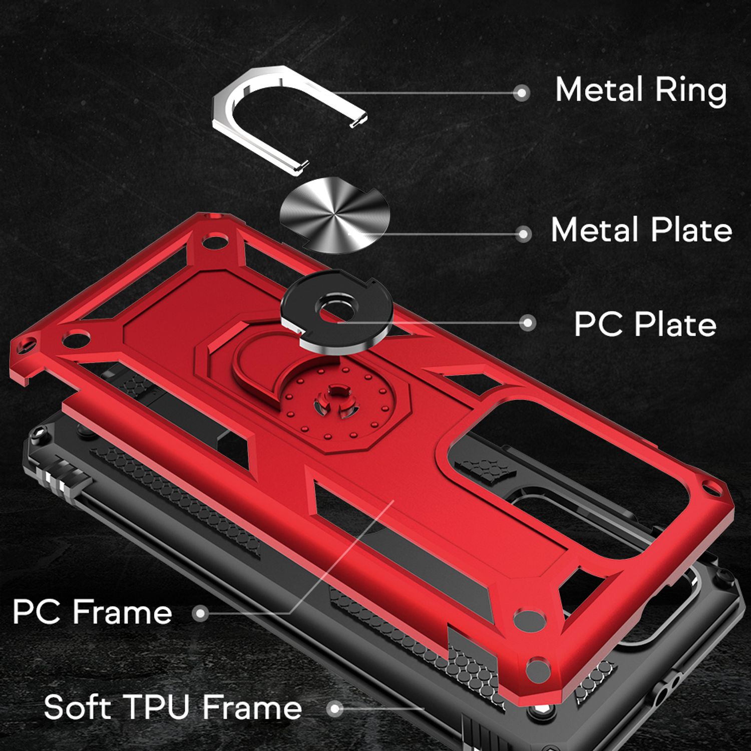 NALIA Ring Hülle für Huawei P40 Pro, Handy Schutz Tasche Cover Case Bumper Etui Schwarz NALIA Protective Hülle