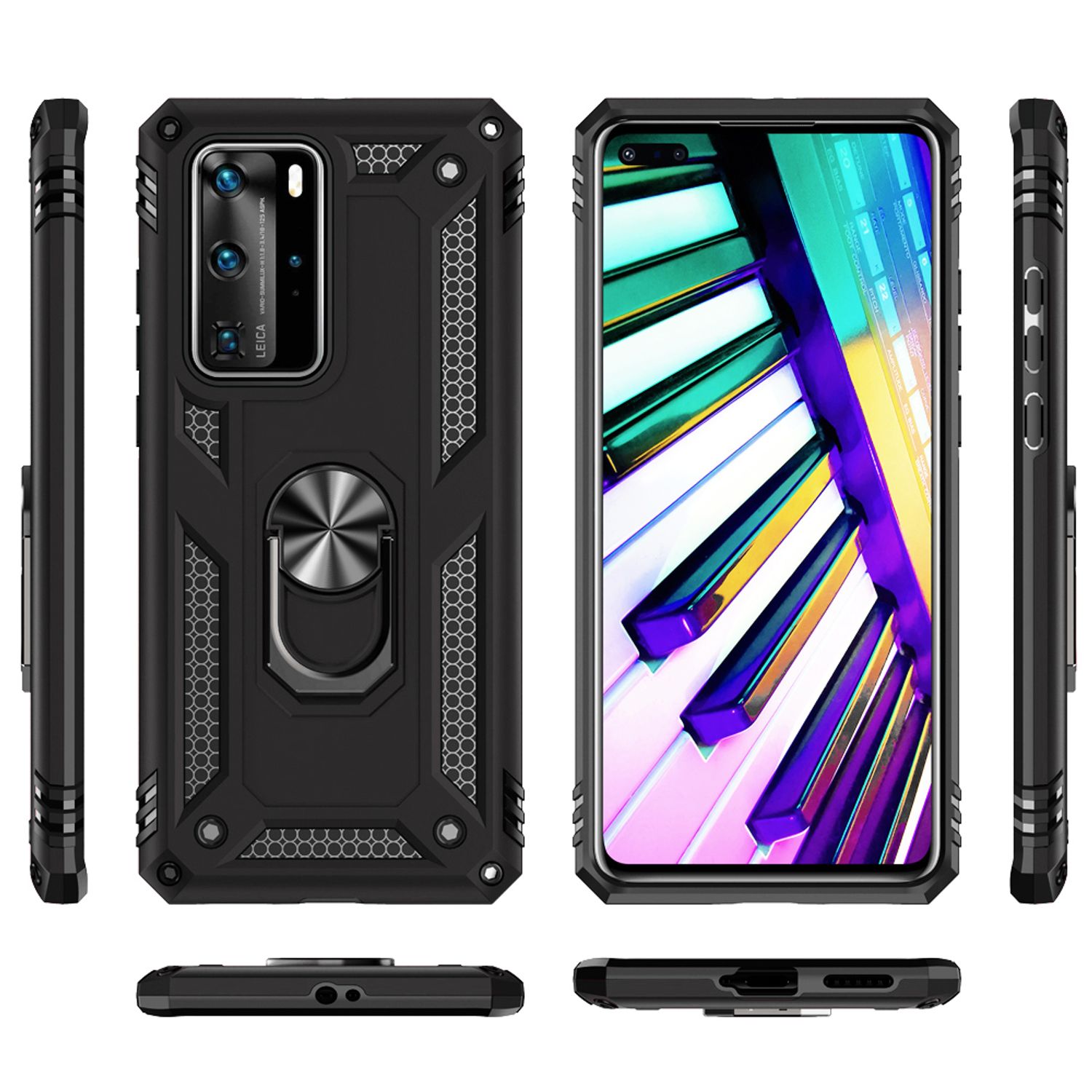 NALIA Ring Hülle für Huawei P40 Pro, Handy Schutz Tasche Cover Case Bumper Etui Schwarz NALIA Protective Hülle