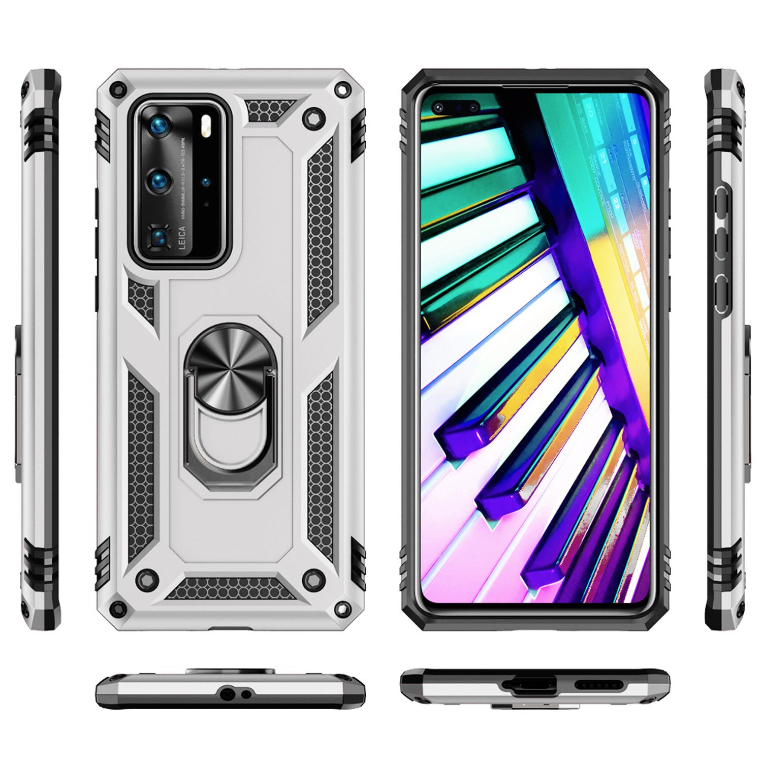 NALIA Ring Hülle für Huawei P40 Pro, Handy Schutz Tasche Cover Case Bumper Etui Silber NALIA Protective Hülle