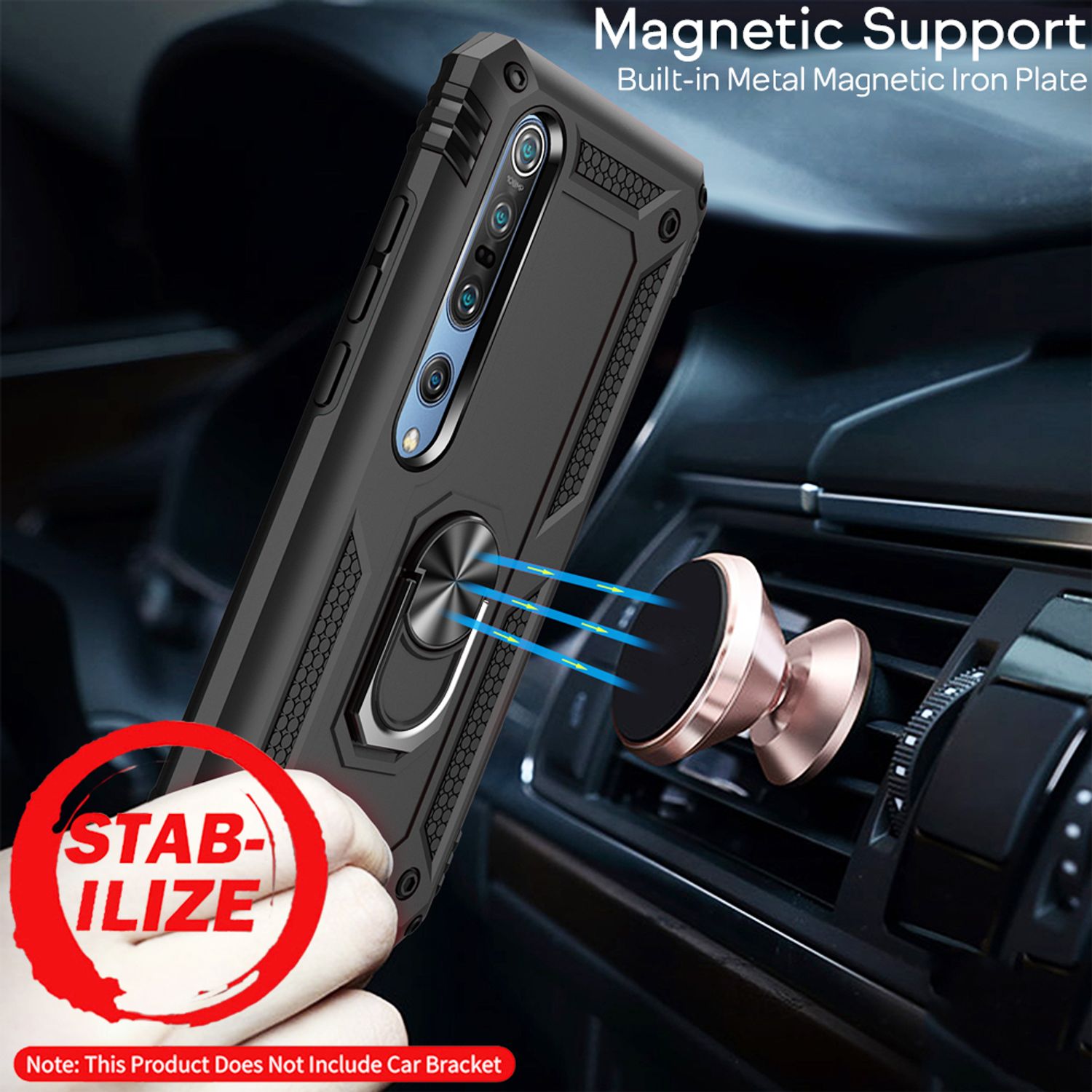 NALIA 360° Ring Handyhülle für Xiaomi Mi 10 / Mi 10 Pro, Handy Case Schutz Cover Etui Silber NALIA Protective Hülle