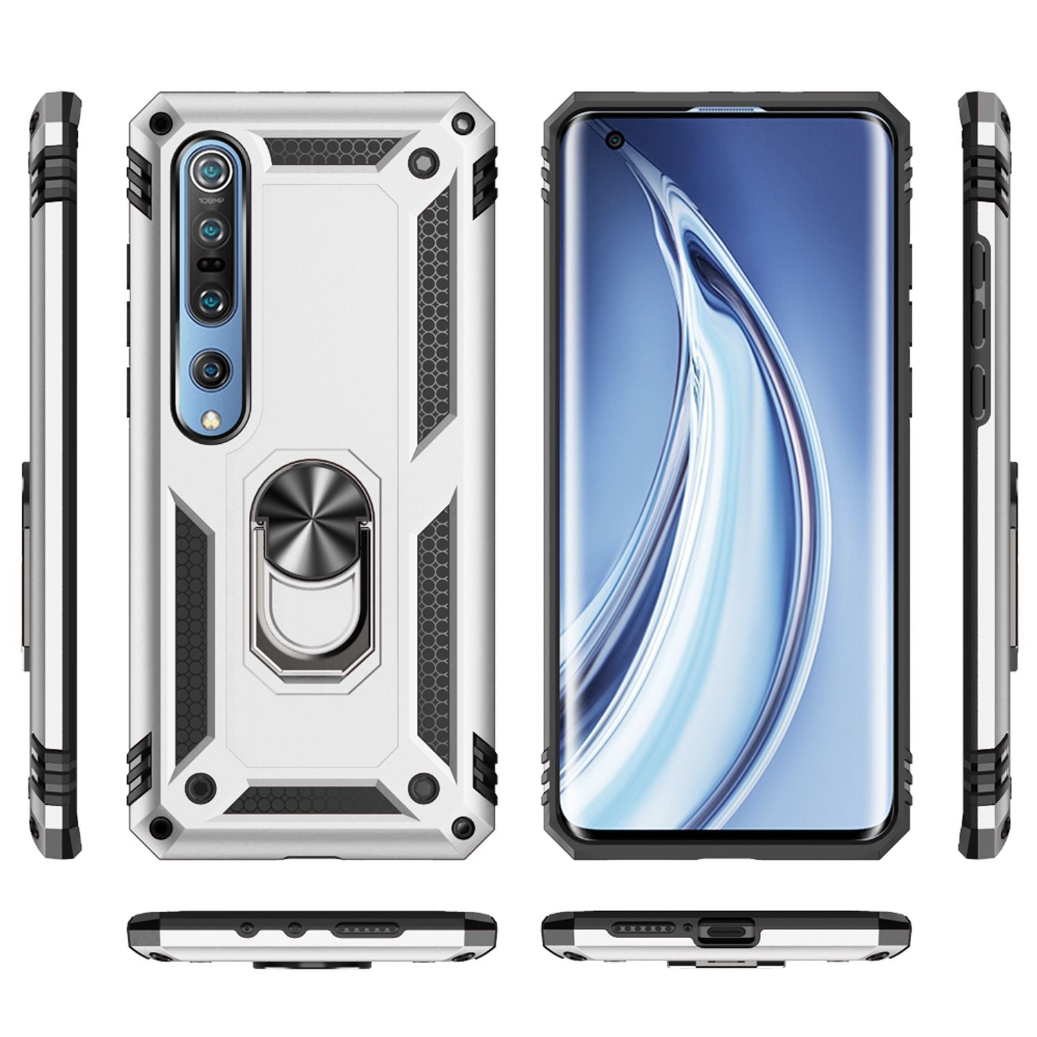 NALIA 360° Ring Handyhülle für Xiaomi Mi 10 / Mi 10 Pro, Handy Case Schutz Cover Etui Silber NALIA Protective Hülle