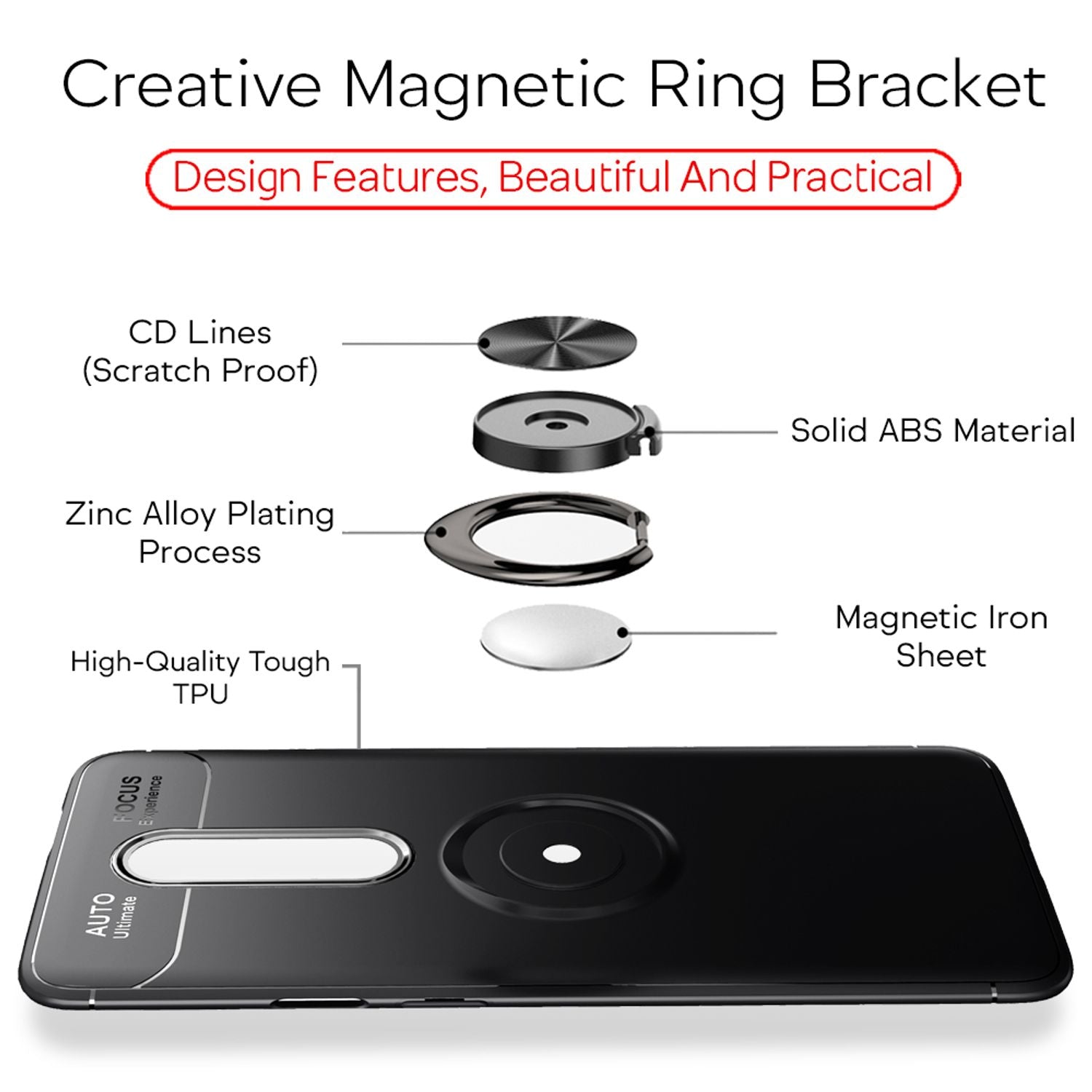 NALIA Ring Hülle für OnePlus 8, Handy Case Schutz Cover Bumper für KFZ-Halterung Default Title NALIA Protective Hülle